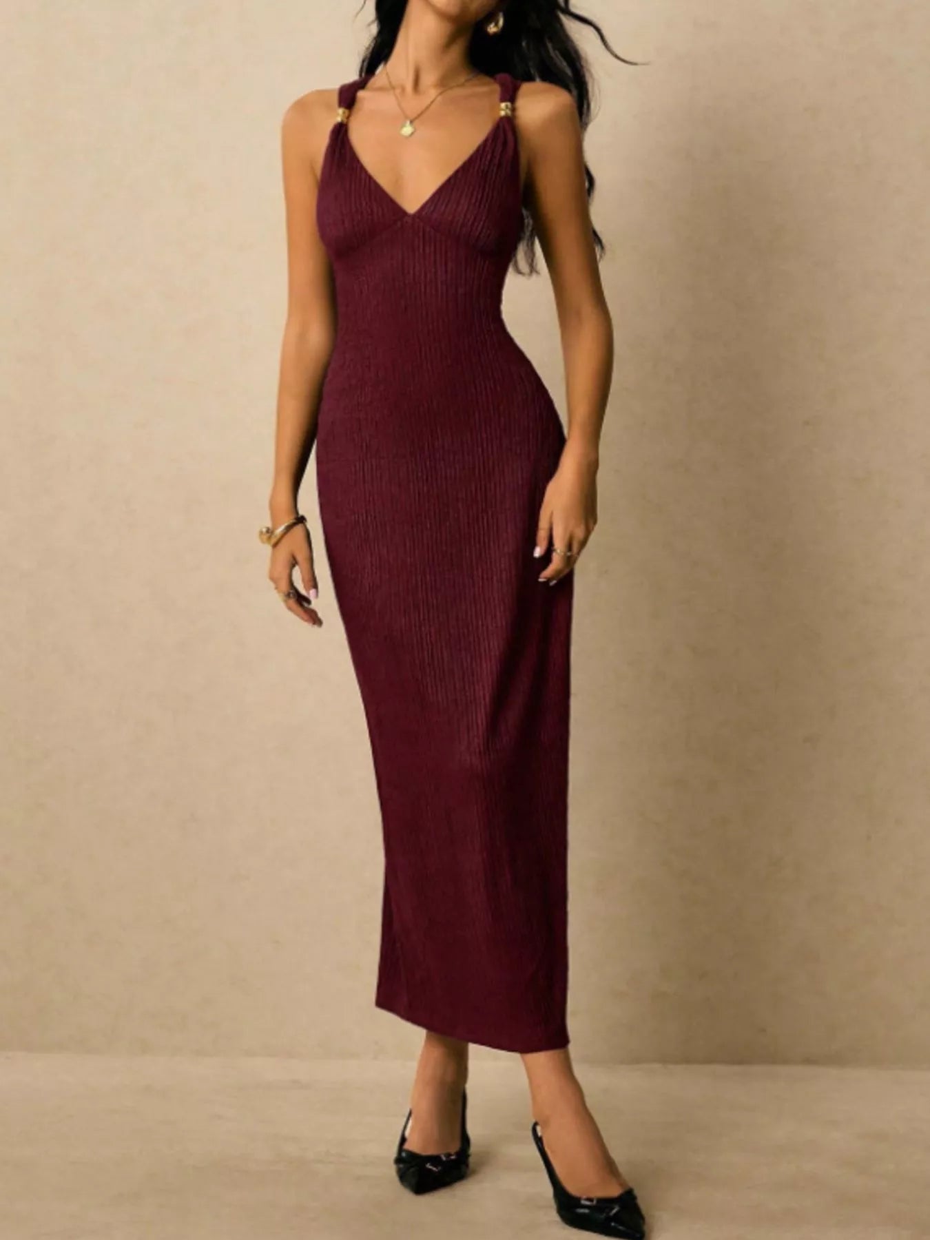 Sleeveless Ribbed Knit Midi Dress