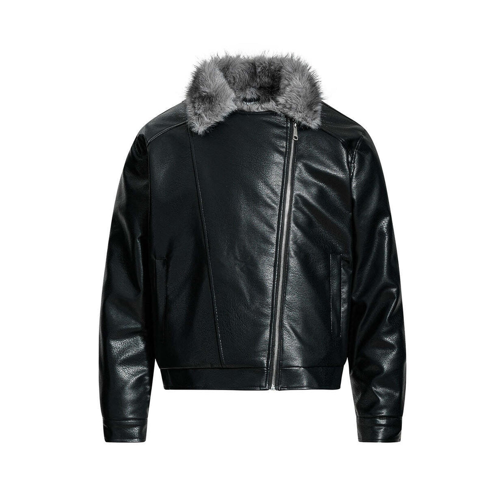 Fur-lined leather jacket motorcycle puffer coat