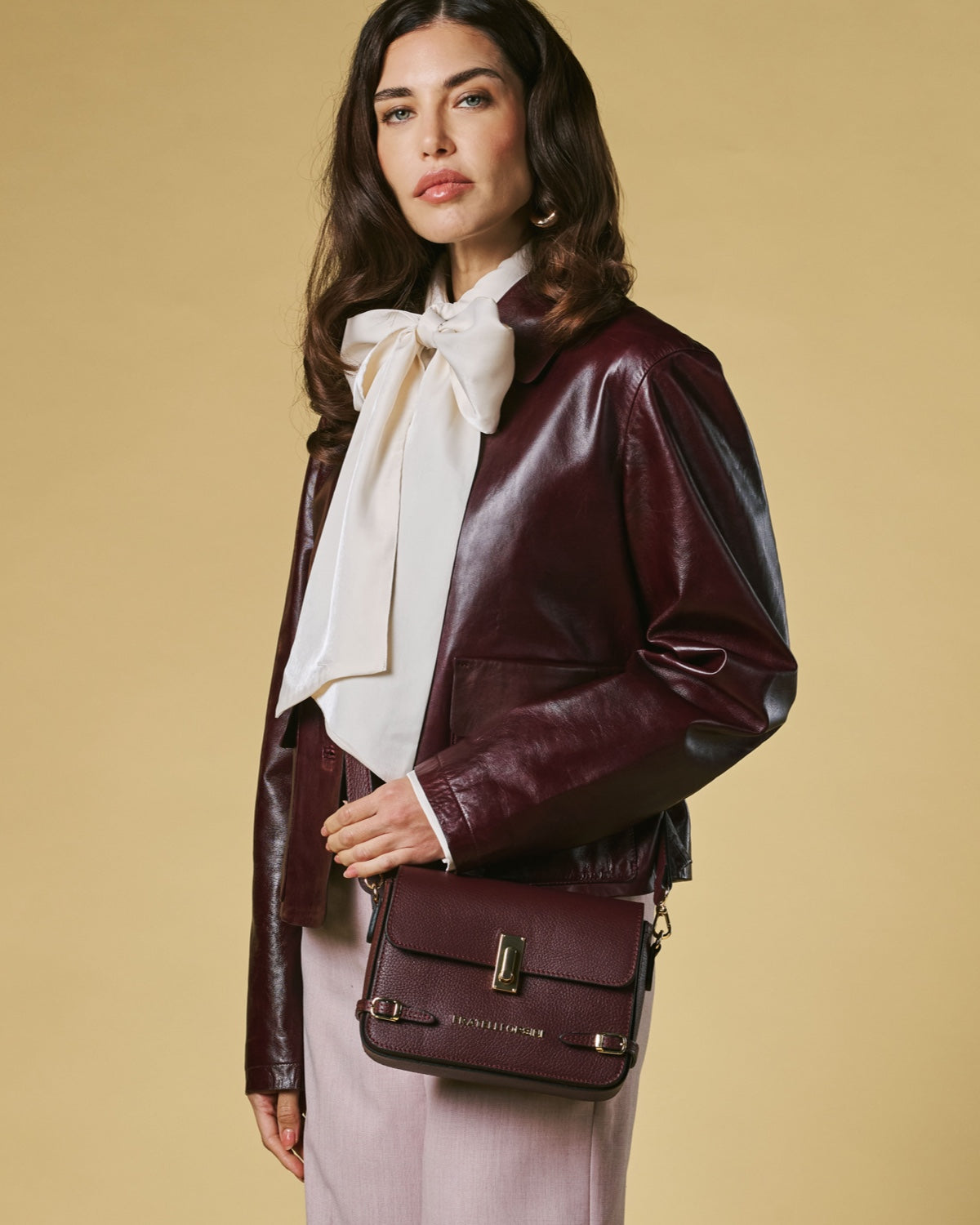 Mirella (eggplant) - Italian calf leather women's crossbody bag (with shoulder strap)