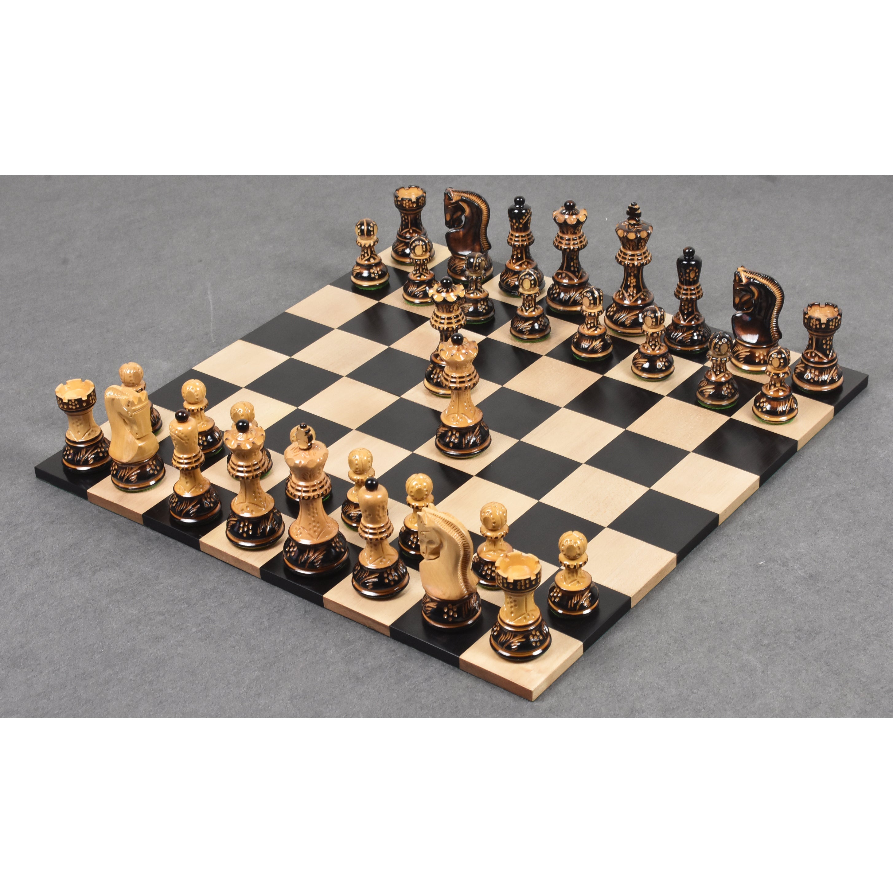 3.75" Artisan Carving Burnt Zagreb Chess Set- Chess Pieces Only - Weighted Boxwood