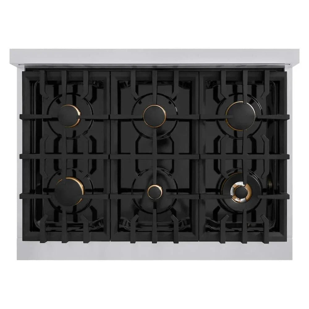 ZLINE 48" Select Gas Range Convection Gas Oven Stainless Steel Black Matte Doors Champagne Bronze HGRZ-BLM-48-CB