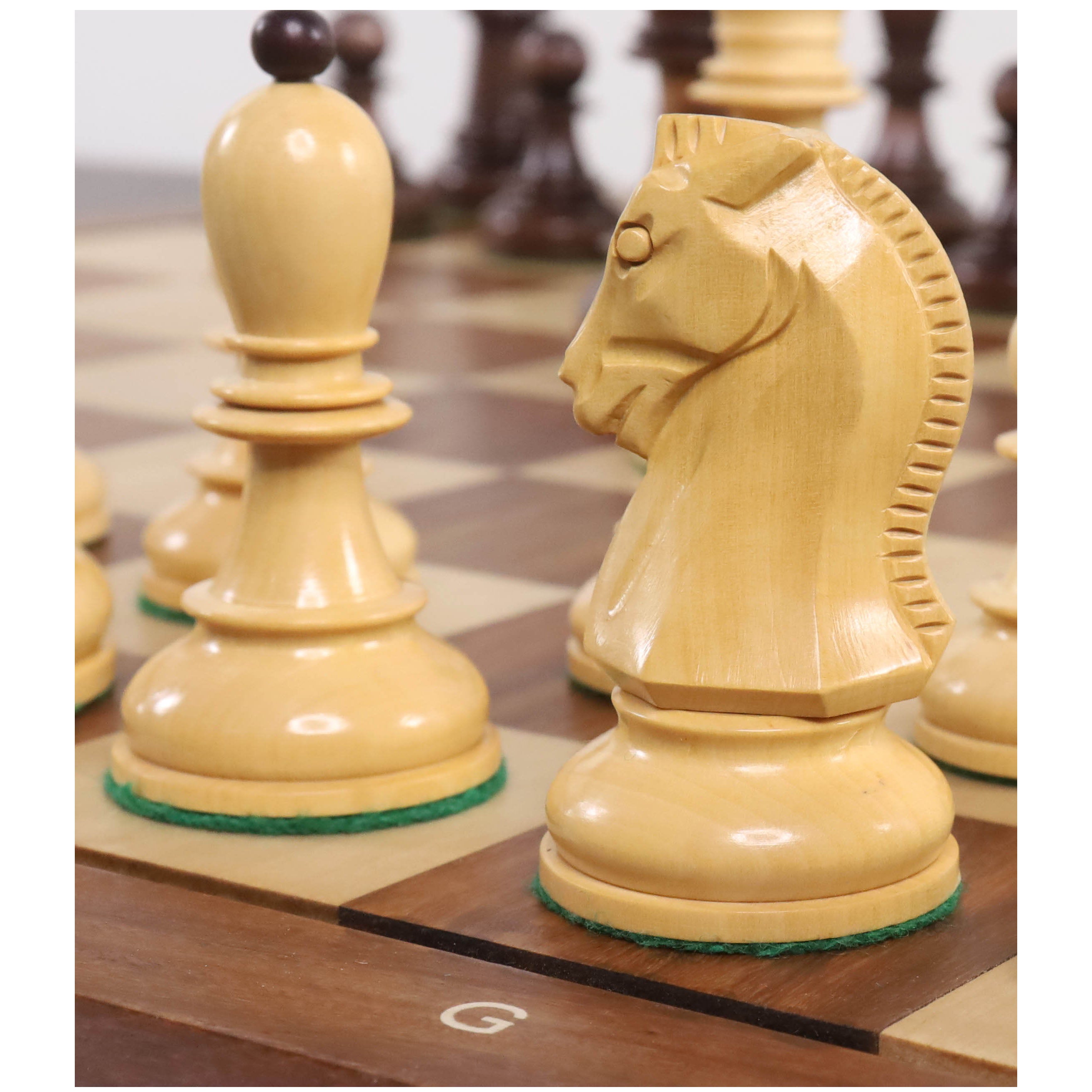 1950s' Fischer Dubrovnik Chess Set- Chess Pieces Only - Mahogany Stained & Boxwood - 3.8" King