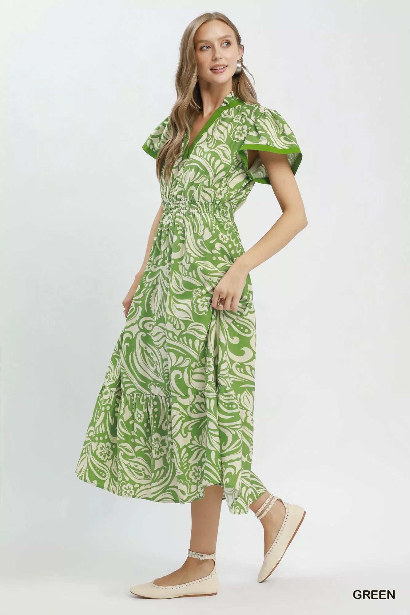 Umgee Paisley Print Midi Dress with Side Pockets