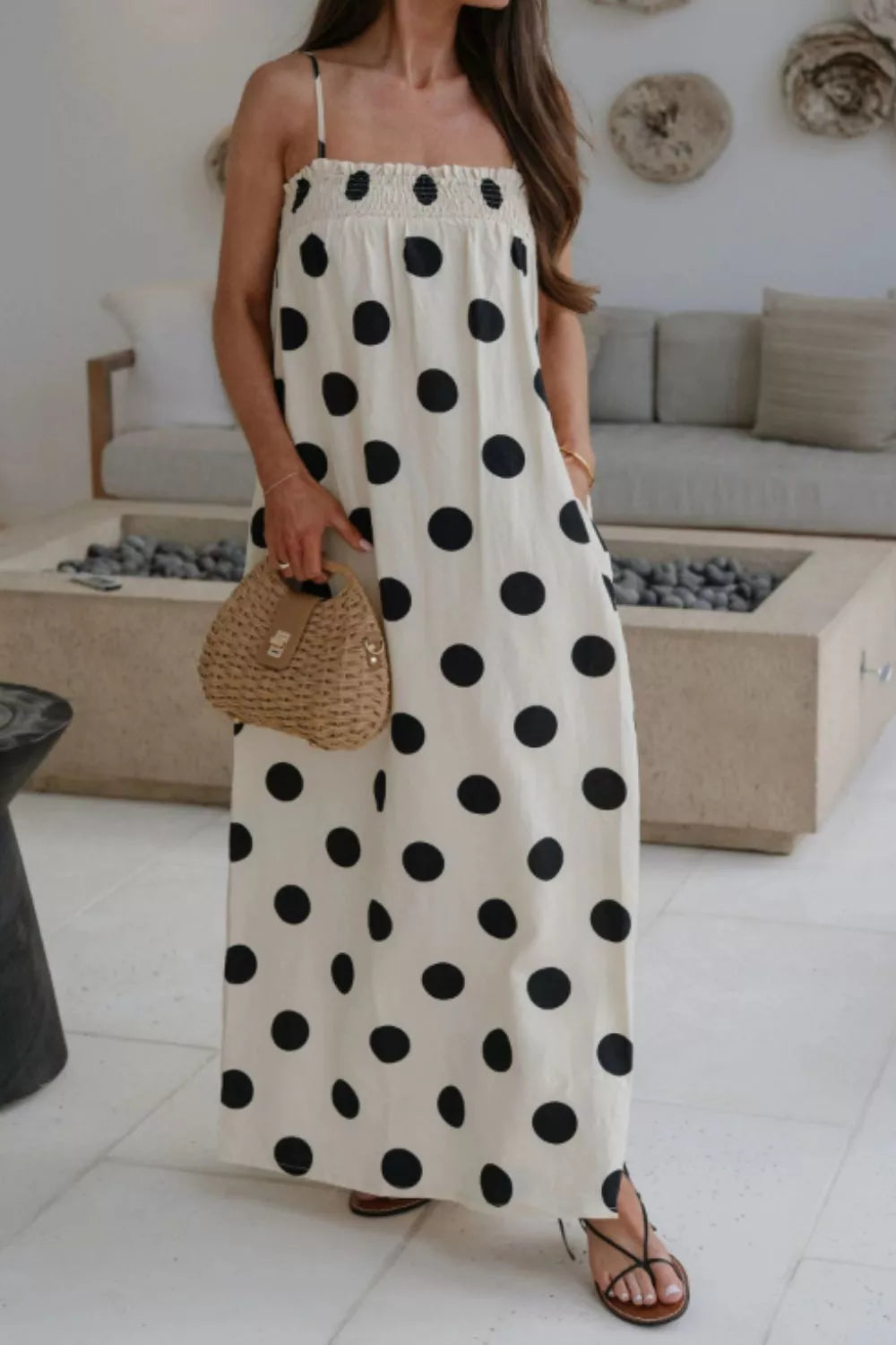 Polka Dot Spaghetti Straps Maxi Dress