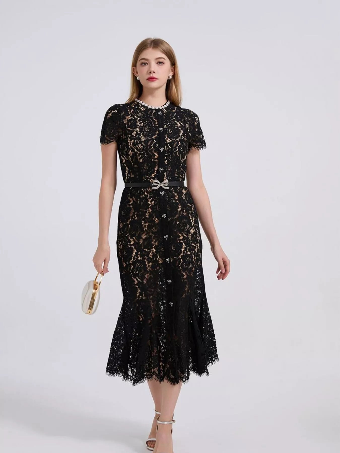 Lace Short Sleeve Mermaid Dress