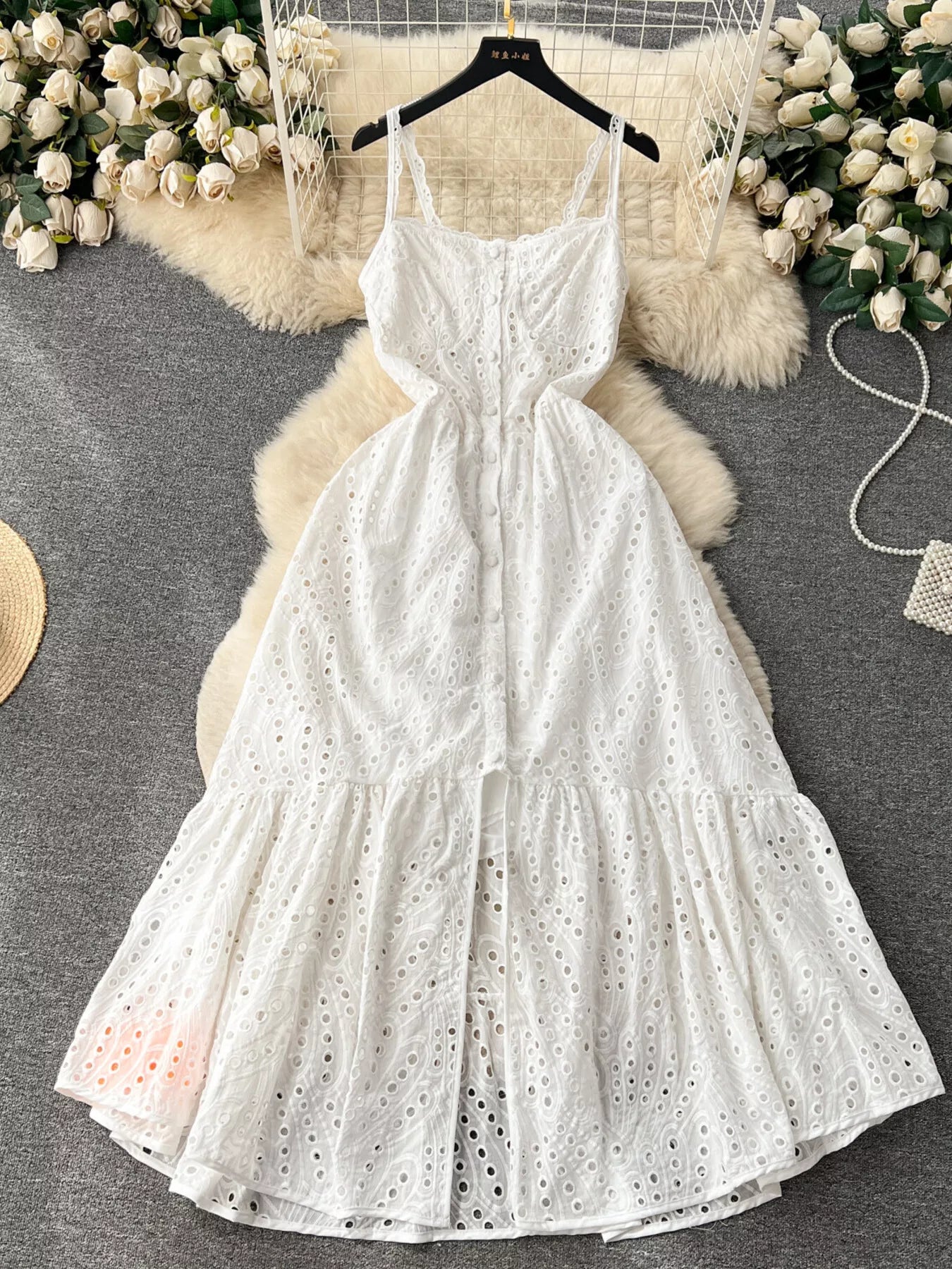 Eyelet Embroidered Tiered Cami Dress