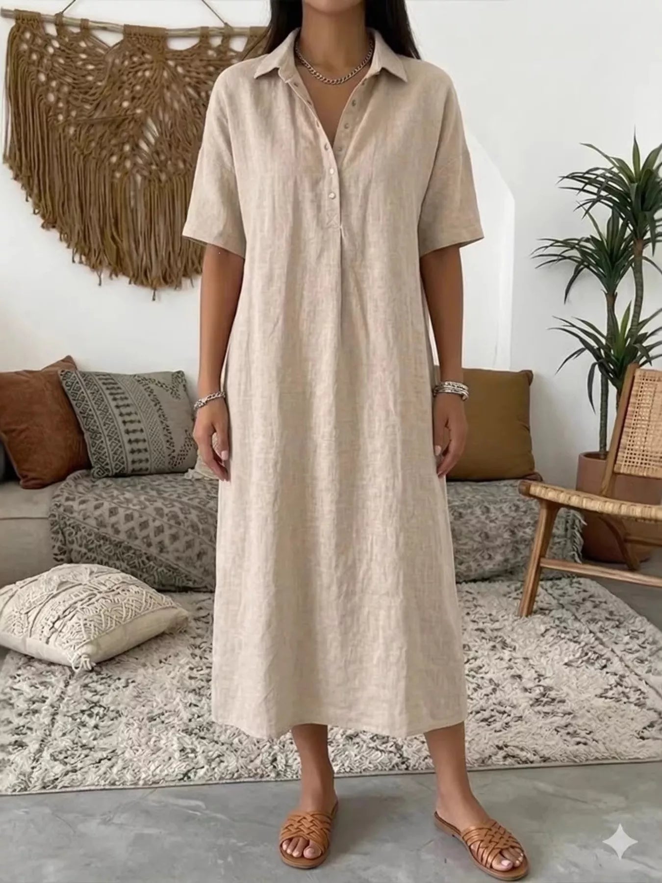 Full Size Button Detail Half Sleeve Dress Plus Size