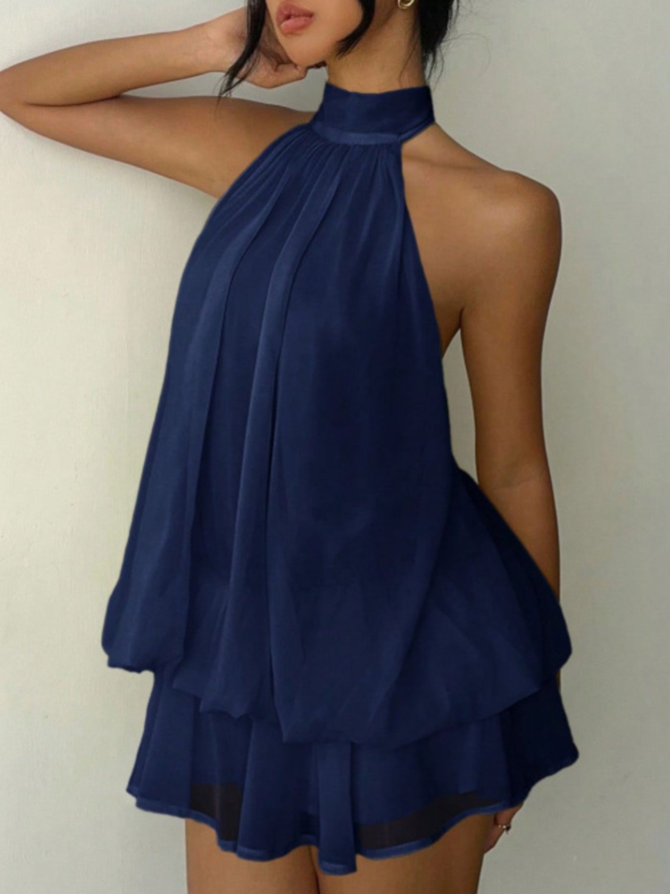 Halter Neck Layered Mini Dress