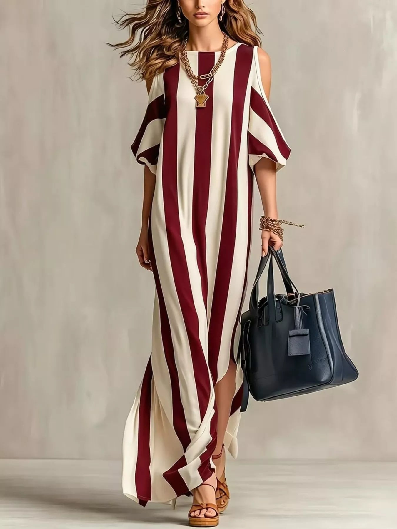 Striped Cold Shoulder Maxi Dress