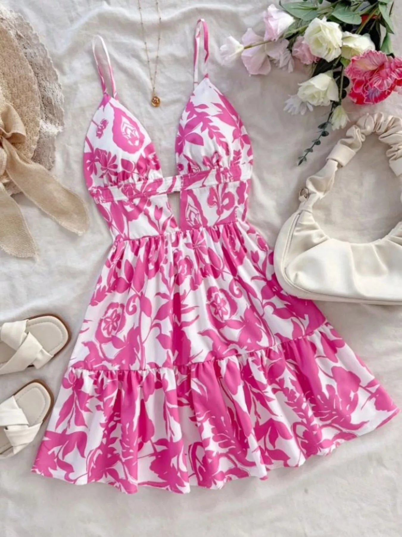Floral Print Cutout Mini Dress
