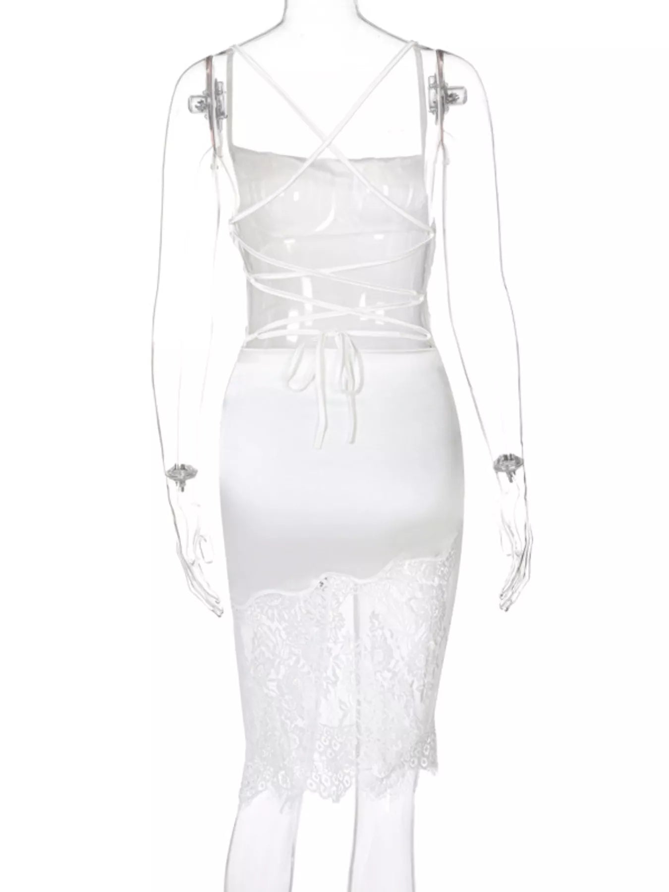 Satin Lace Trim Sleeveless Dress