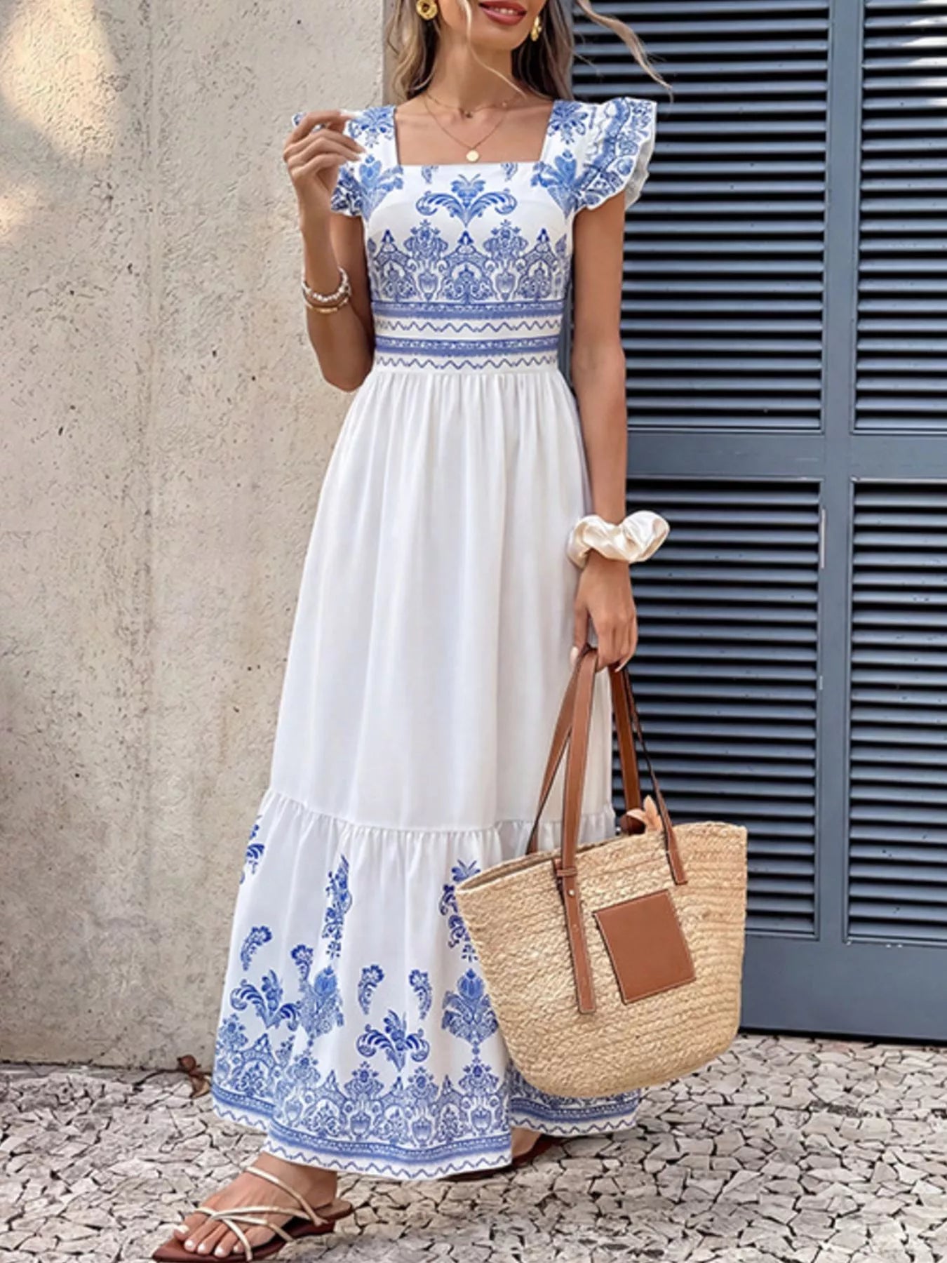 Printed Square Neck Maxi Dress