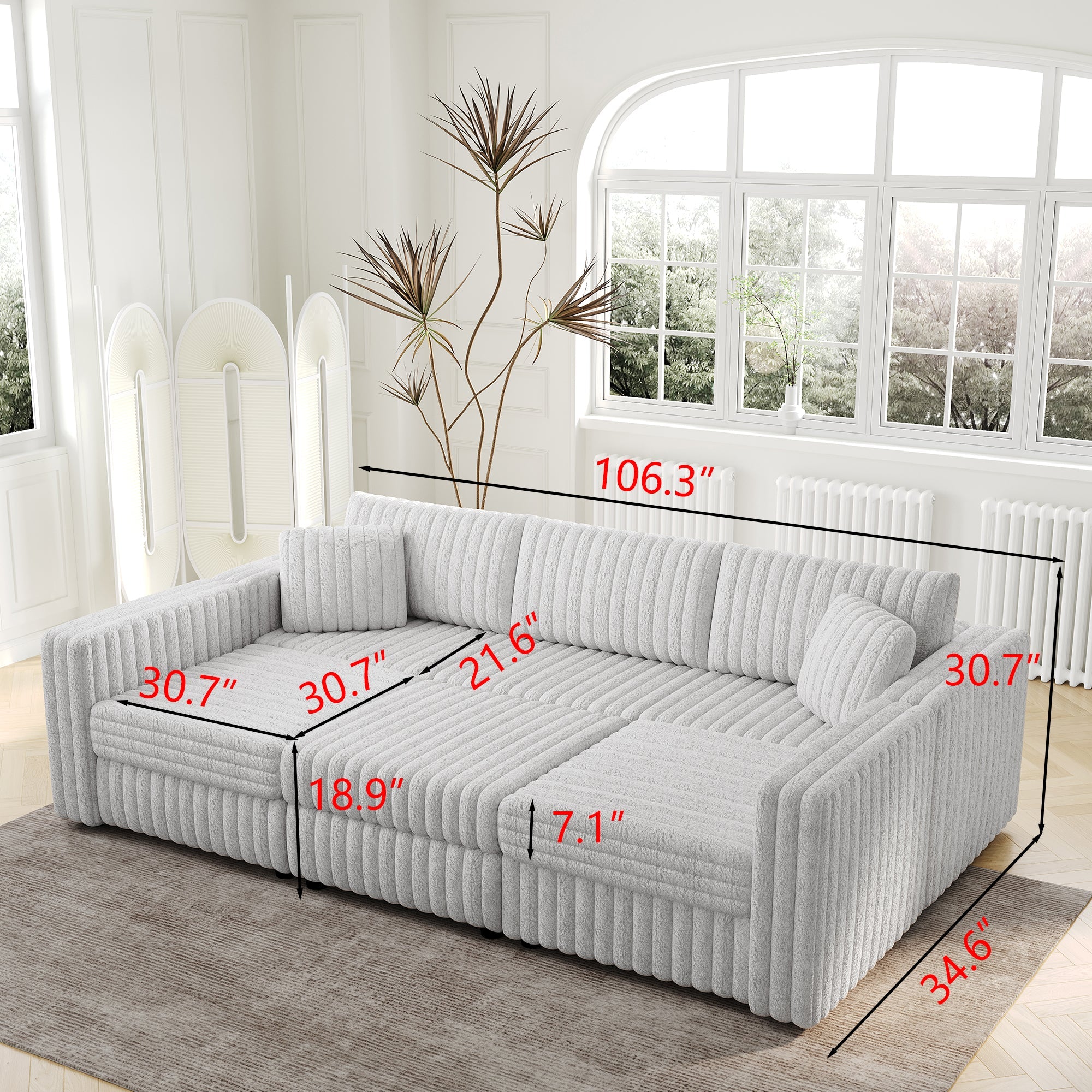 106.3" Soft U-Shaped 6-Person Sofa with Ottoman - Light Gray