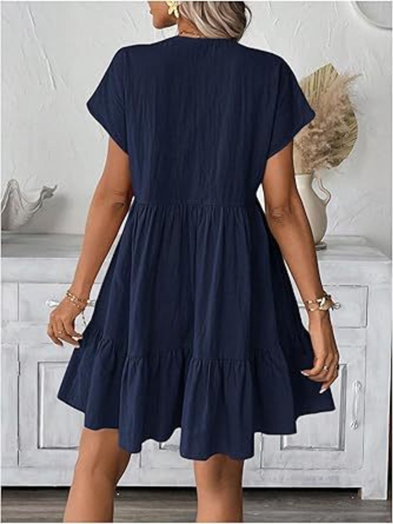 Short Sleeve Ruffle Hem Mini Dress