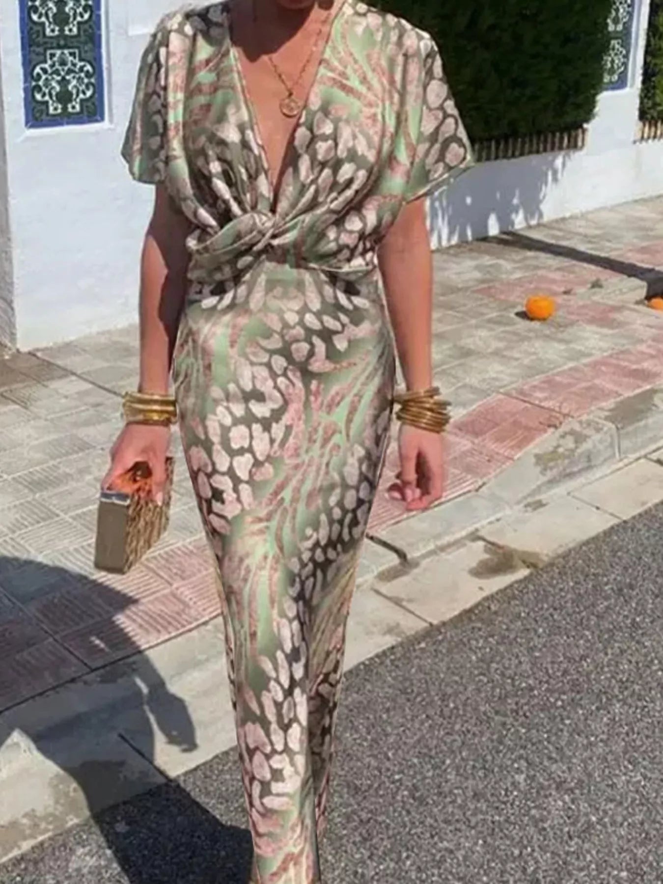 Full Size Twist-Front Animal Print Maxi Dress Plus Size