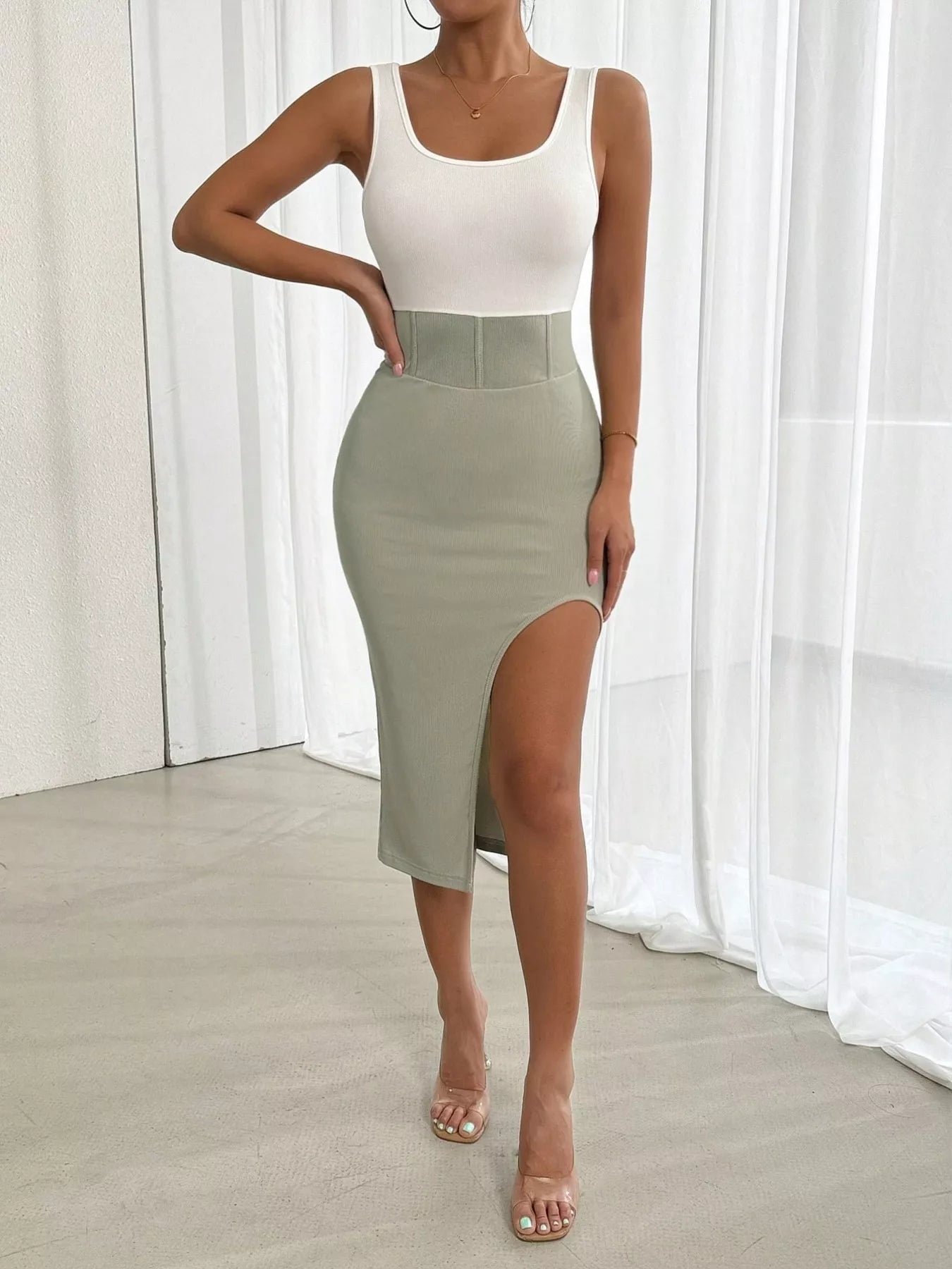 Slit Two-Tone Tank Dress