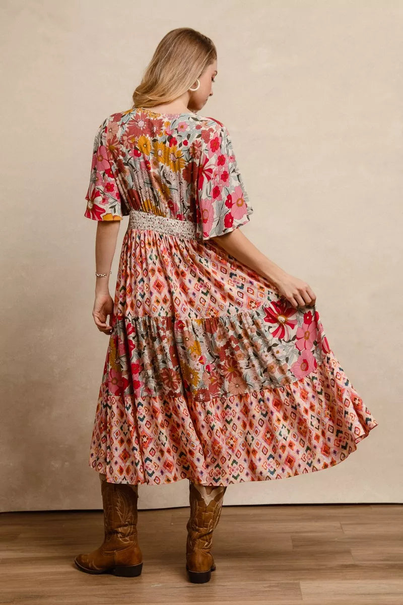 BiBi Floral Print Mix and Match Midi Dress