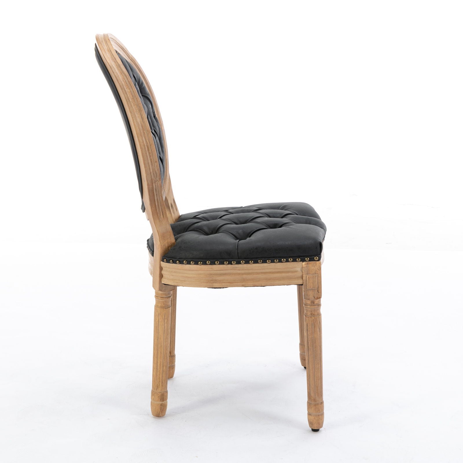 French Style Solid Wood Frame Antique Painting, Hand-Pulled Buckle Decoration Artificial Dining Chair With Nailhead Trim, Wood Legs