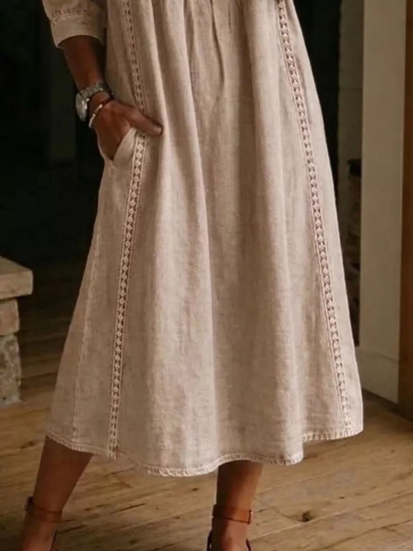 Full Size V-Neck 3/4 Sleeve Midi Dress Plus Size