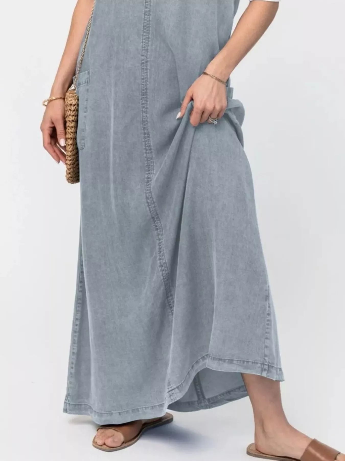 Casual Washed Denim Cami Maxi Dress