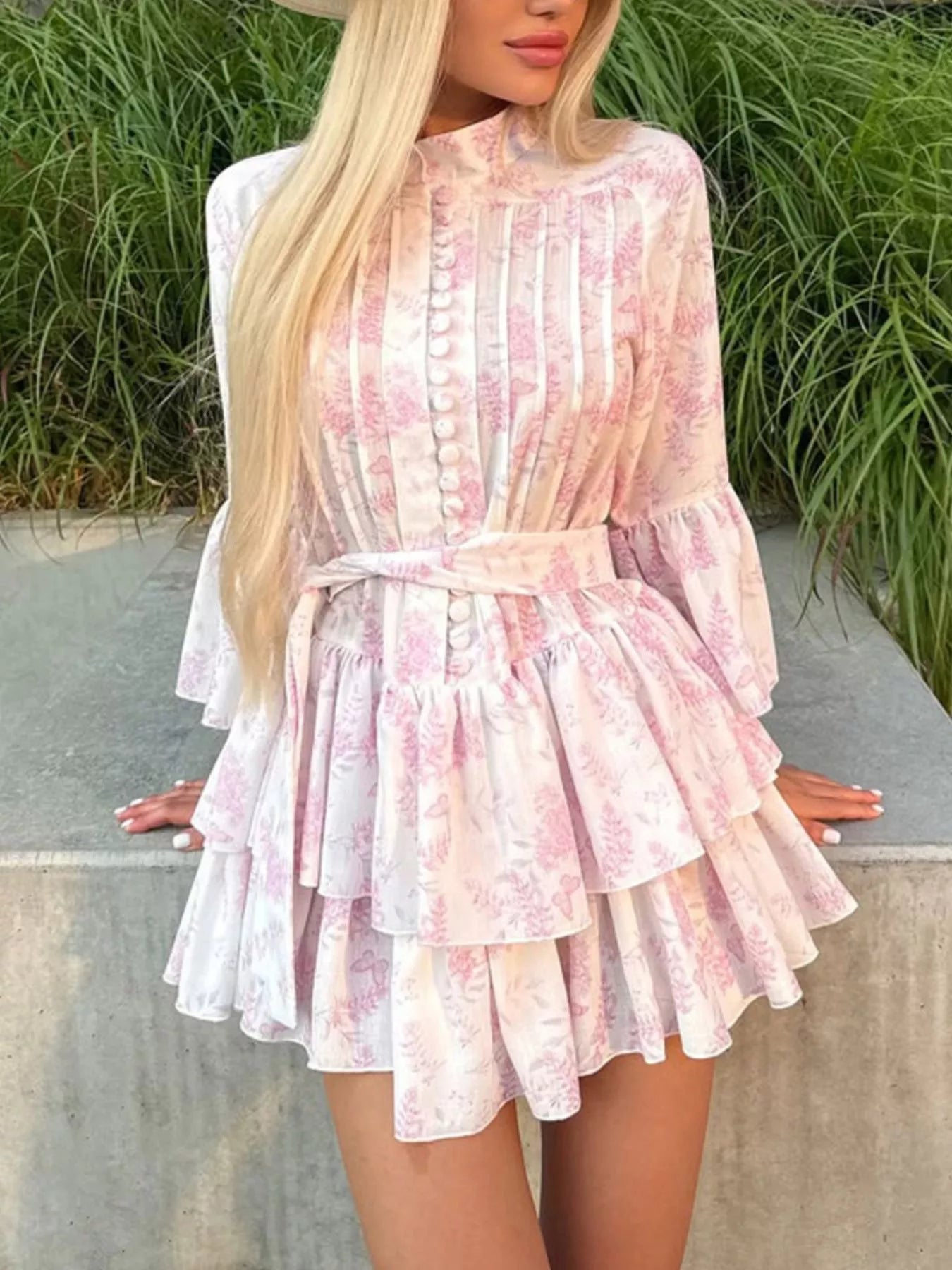 Floral Print Layered Ruffle Dress