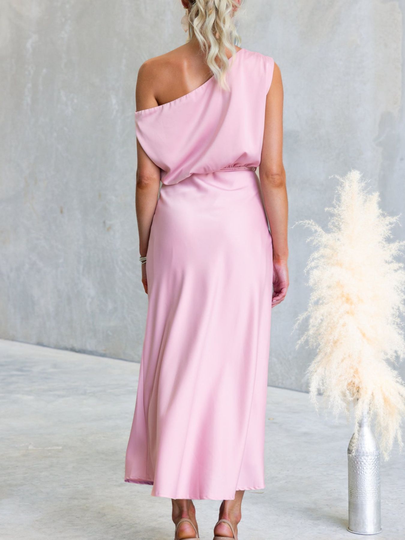 One-Shoulder Tied Midi Dress