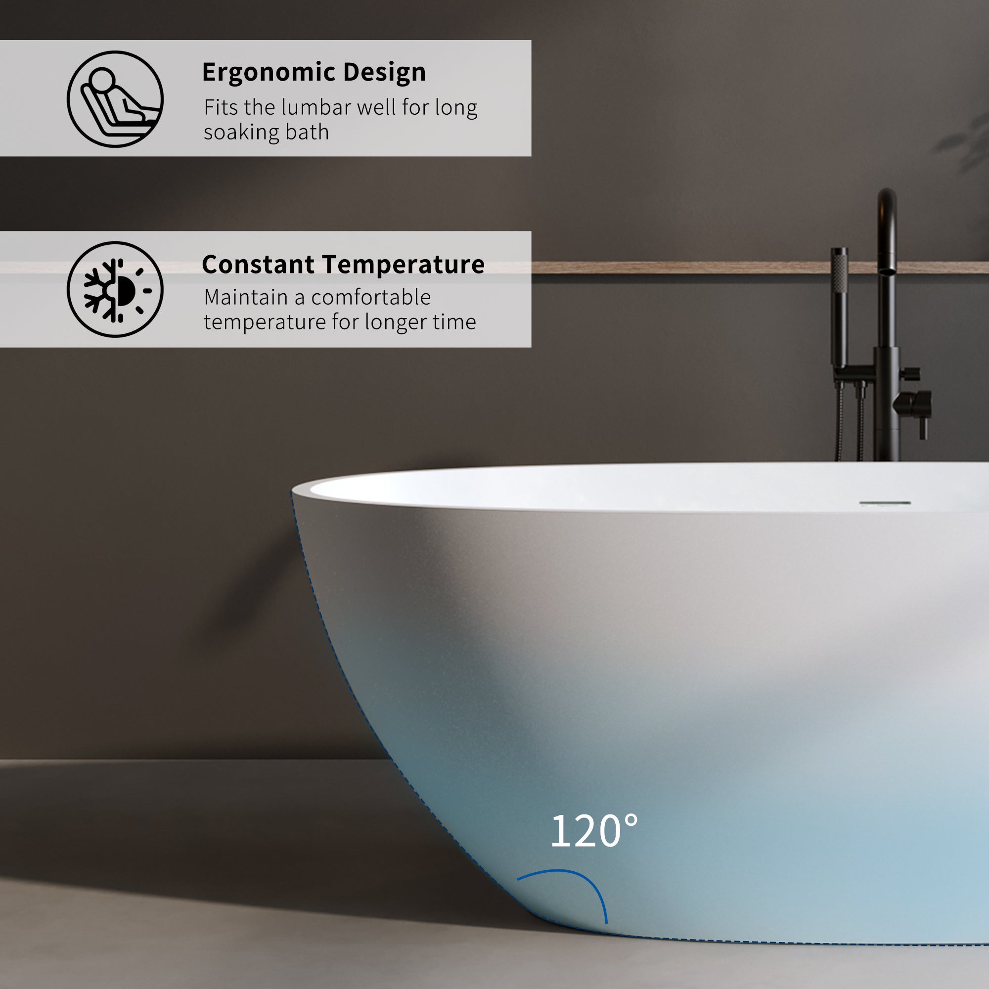 55″ Solid Surface Matte Tub