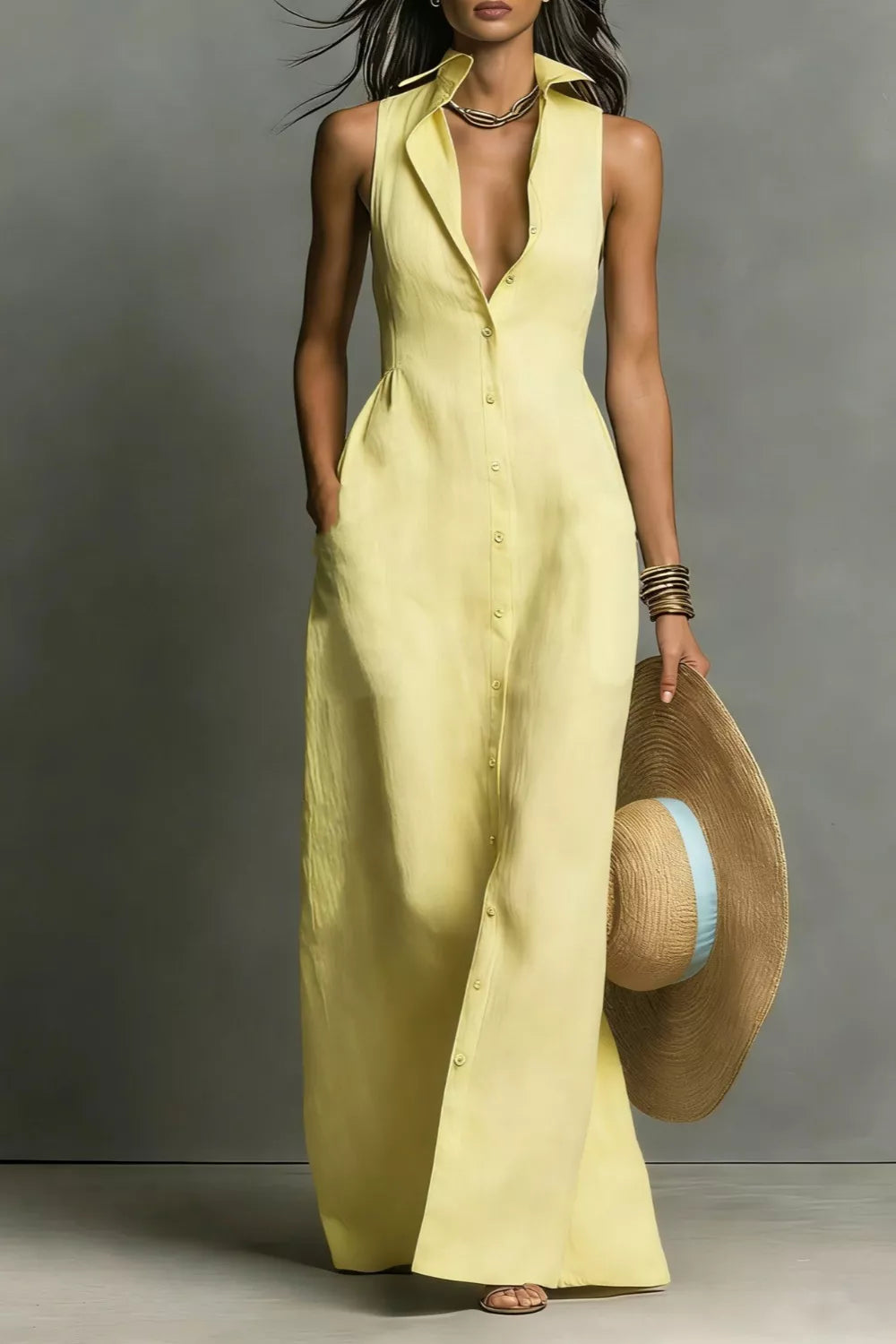 Sleeveless Button-Down Maxi Dress