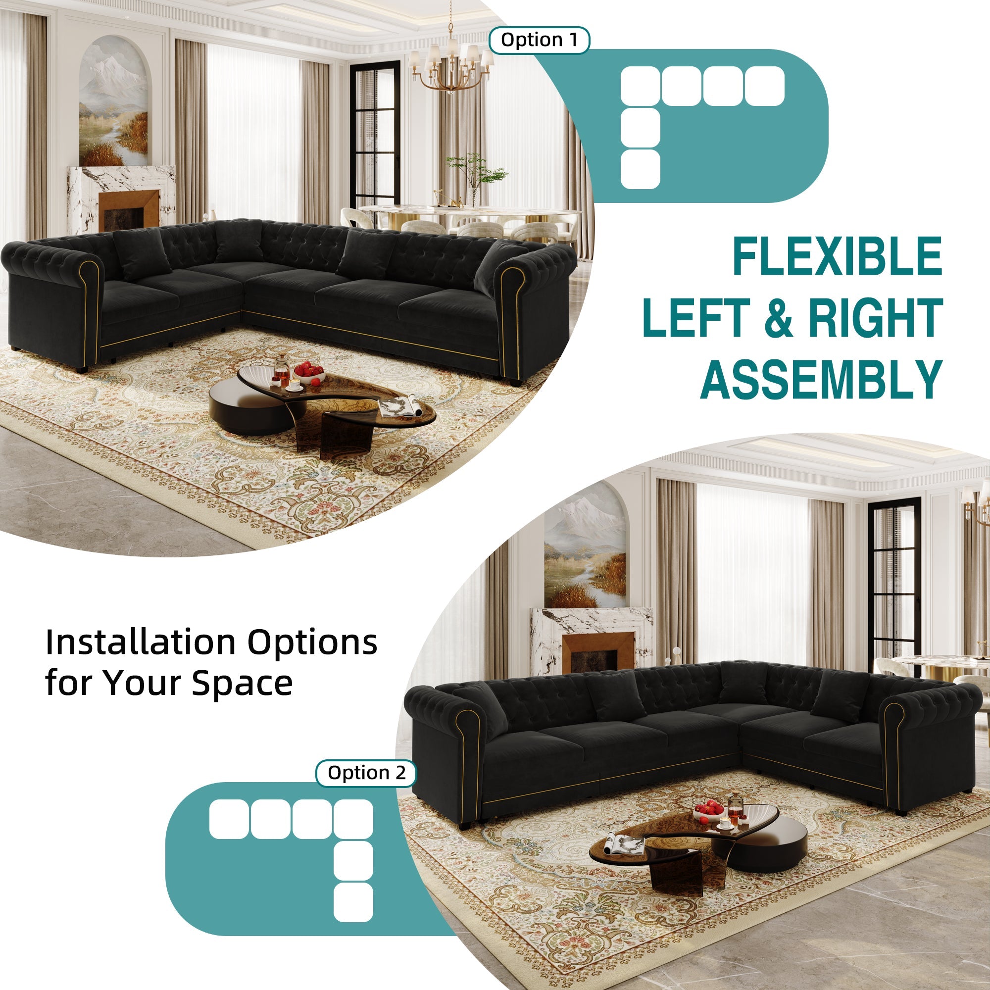115.3" L-Shaped Sofa Couch with Pull-Out Bed