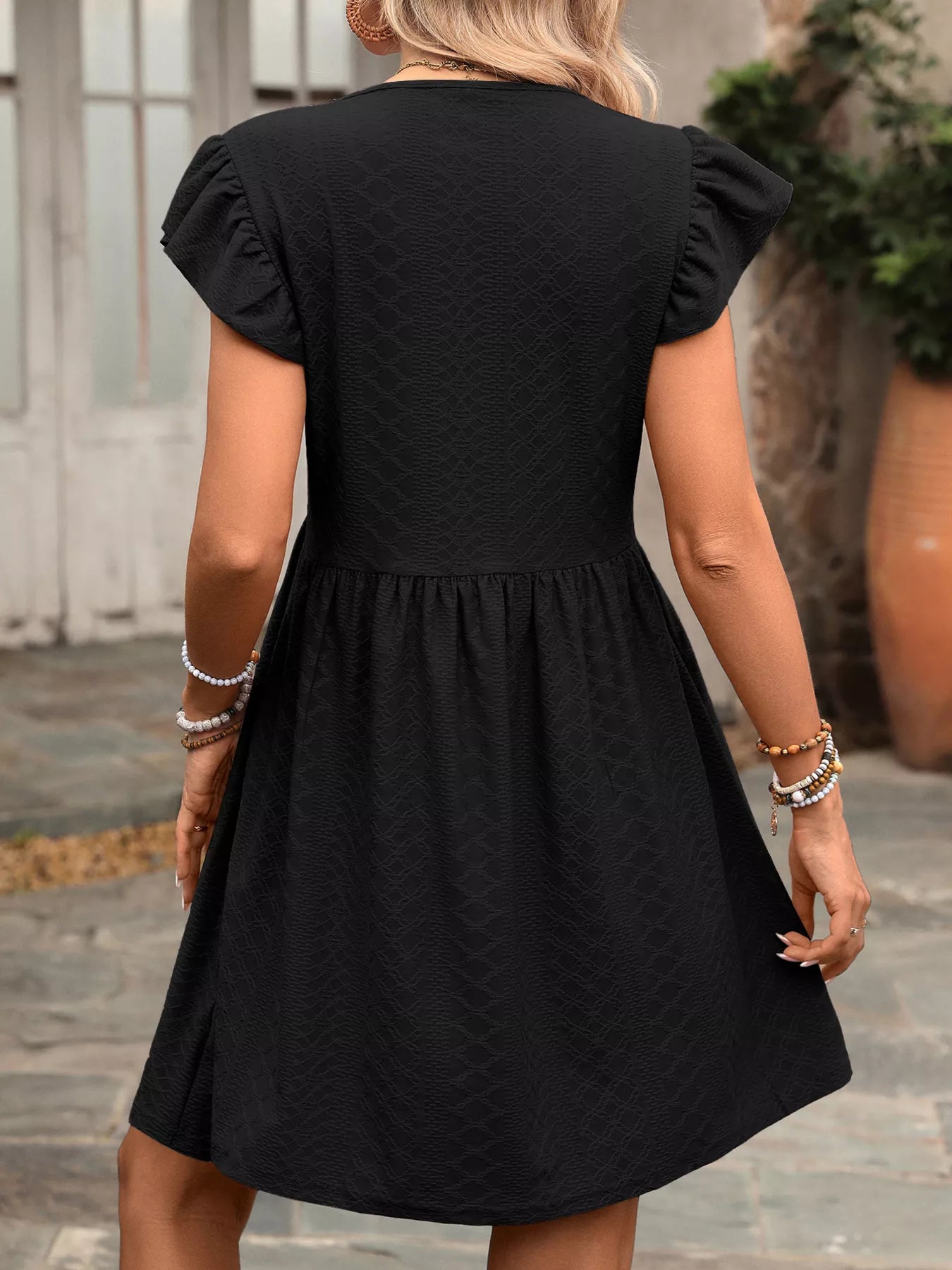 Ruffle Sleeve V-Neck A-Line Dress