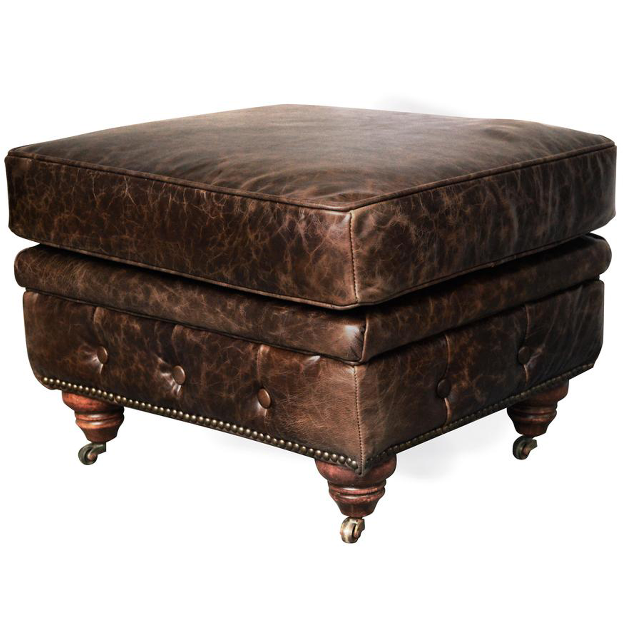Chesterfield Leather Ottoman - Dark Brown