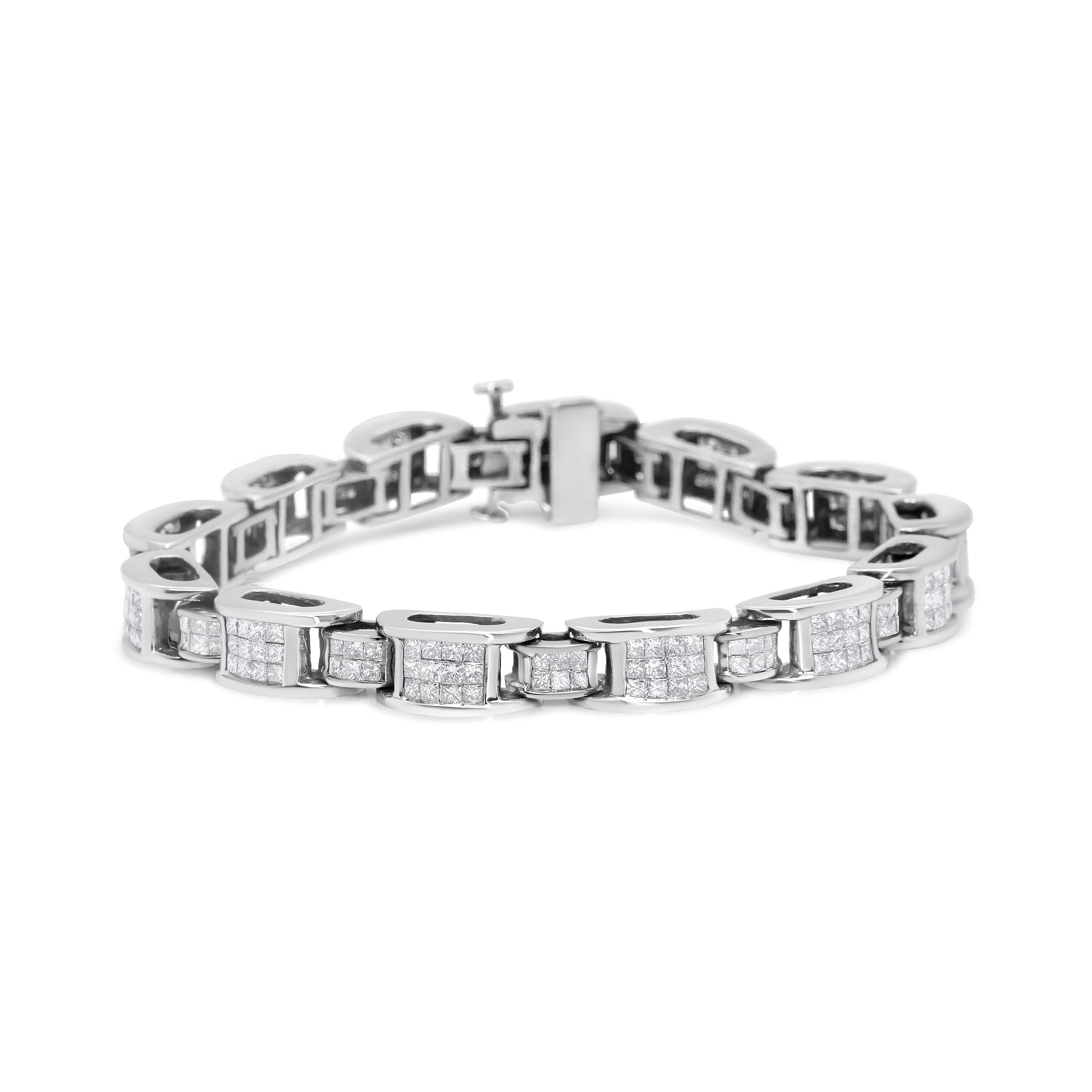 14K White Gold 5.0 Cttw Princess Cut Diamond Invisible Set Alternating Size D Shaped Links Tennis Bracelet (H-I Color, SI2-I1 Clarity) - 7â€