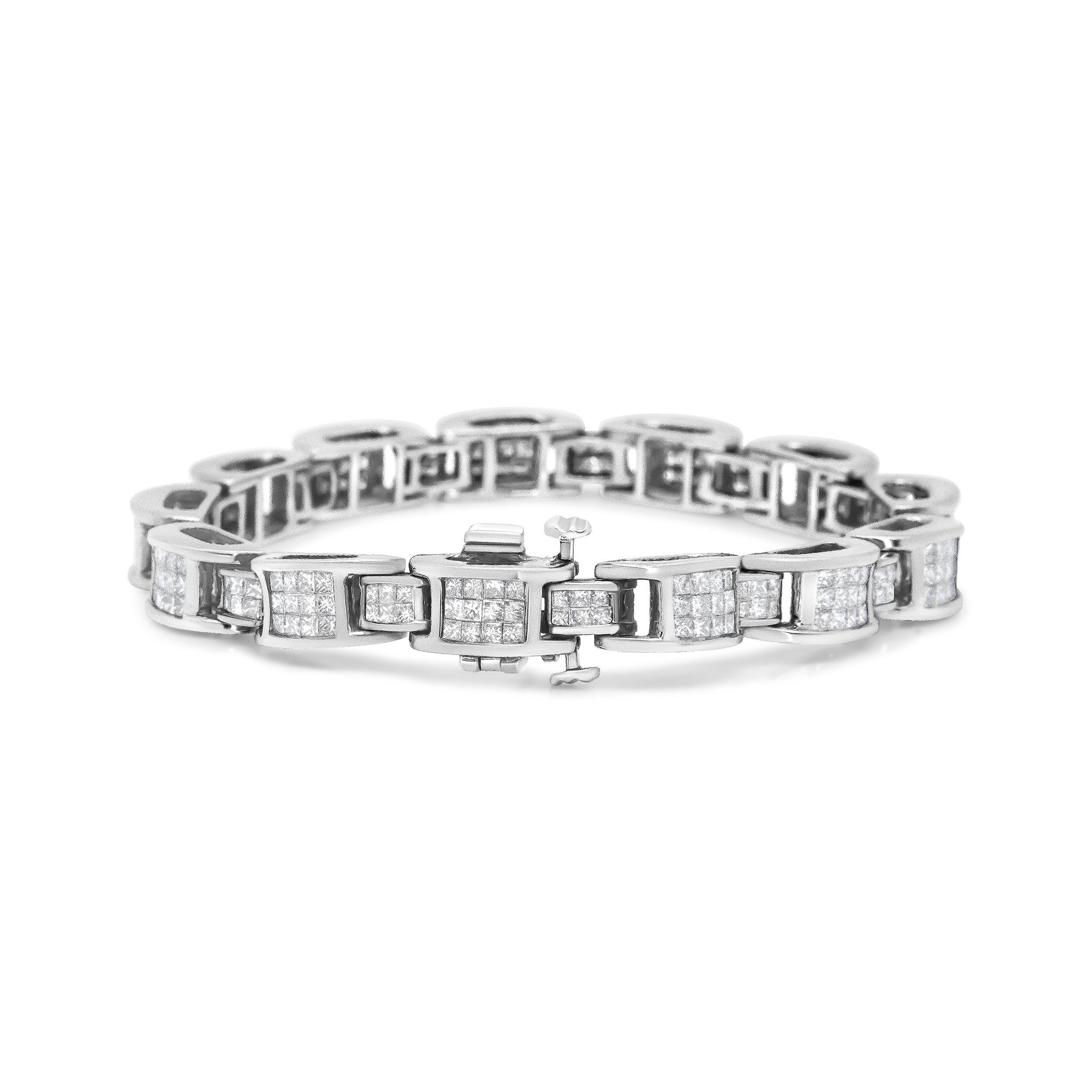14K White Gold 5.0 Cttw Princess Cut Diamond Invisible Set Alternating Size D Shaped Links Tennis Bracelet (H-I Color, SI2-I1 Clarity) - 7â€