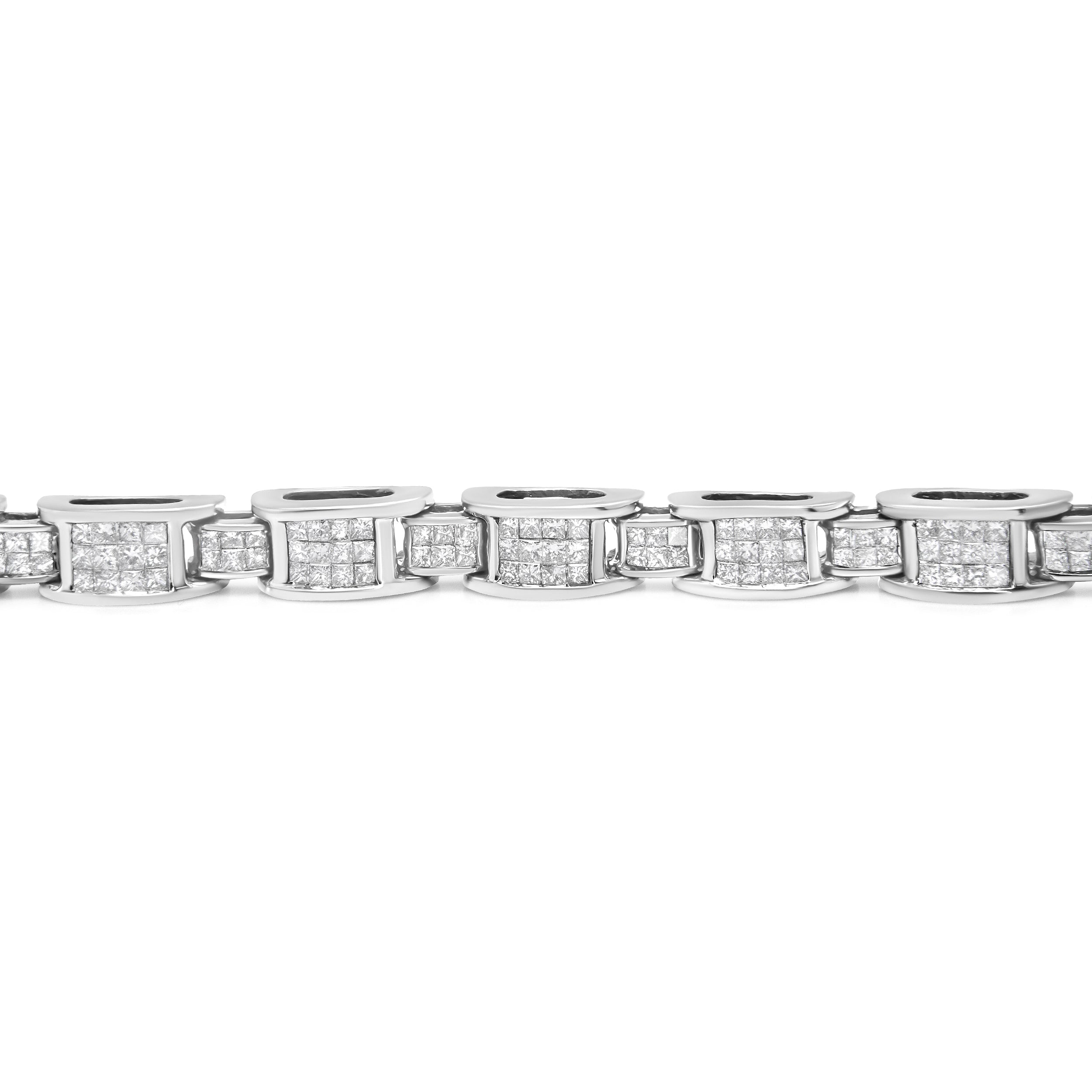 14K White Gold 5.0 Cttw Princess Cut Diamond Invisible Set Alternating Size D Shaped Links Tennis Bracelet (H-I Color, SI2-I1 Clarity) - 7â€