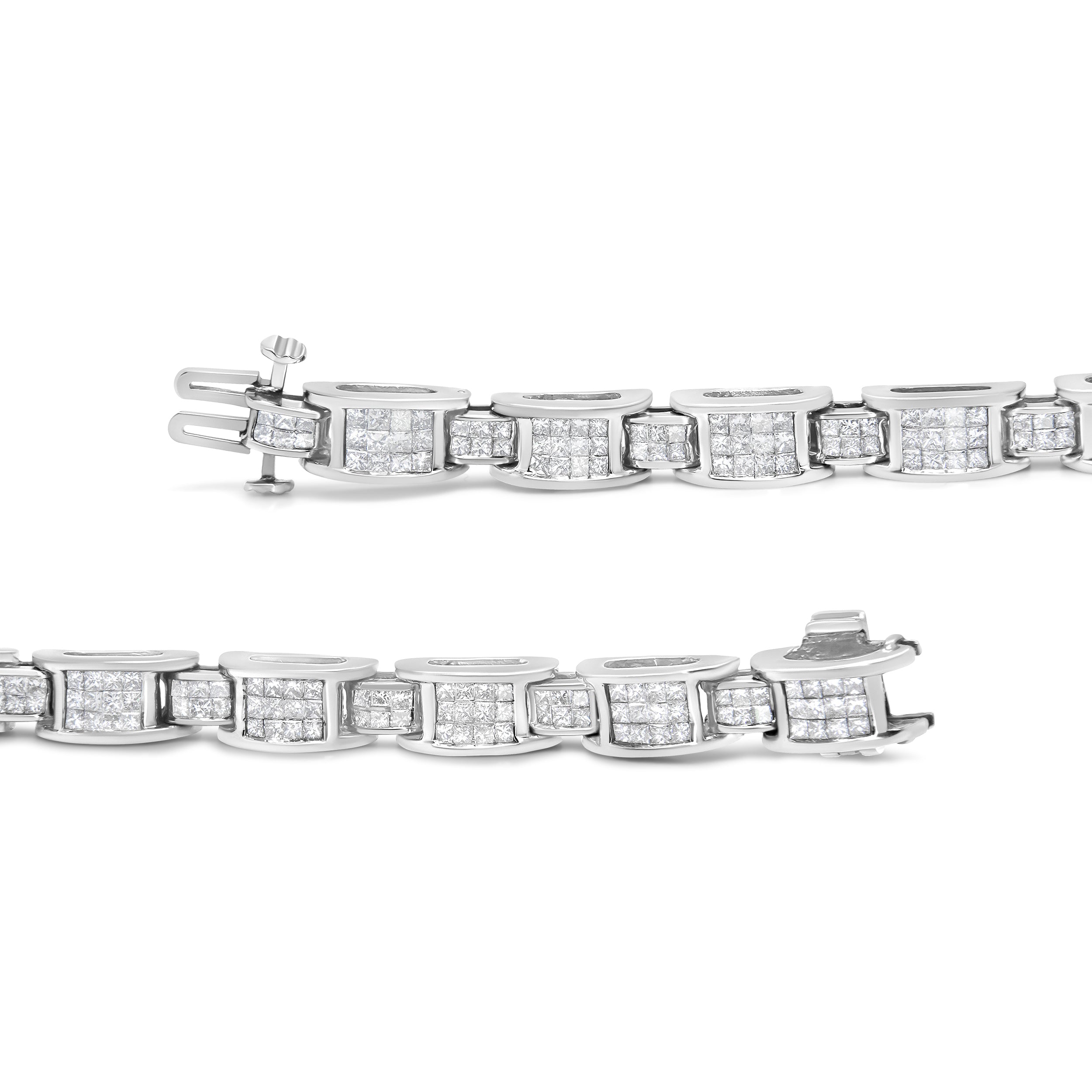 14K White Gold 5.0 Cttw Princess Cut Diamond Invisible Set Alternating Size D Shaped Links Tennis Bracelet (H-I Color, SI2-I1 Clarity) - 7â€
