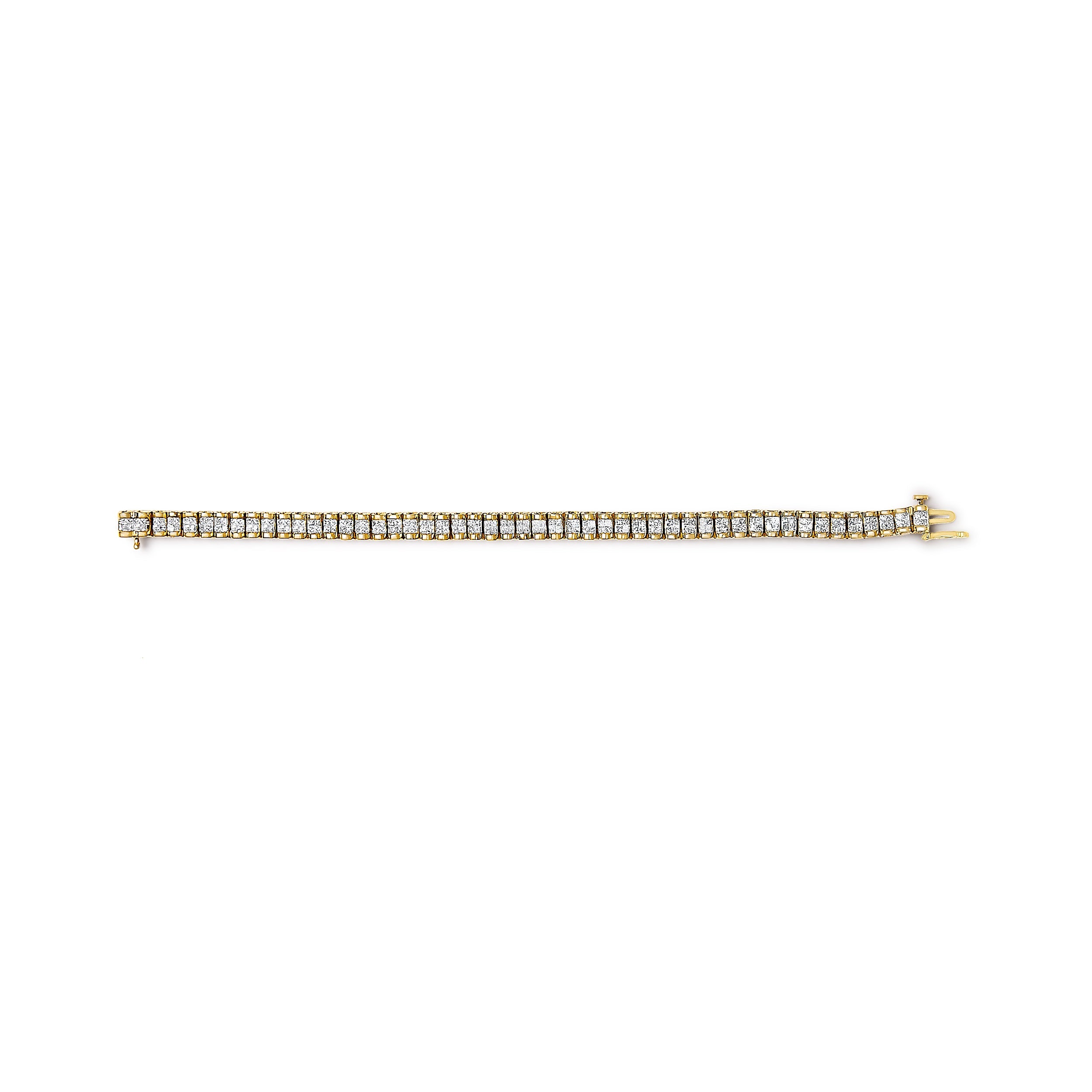 14K Yellow Gold 3.0 Cttw Princess Cut Quad Invisible Set Tennis Bracelet (H-I Color, SI1-SI2 Clarity) - 7â€