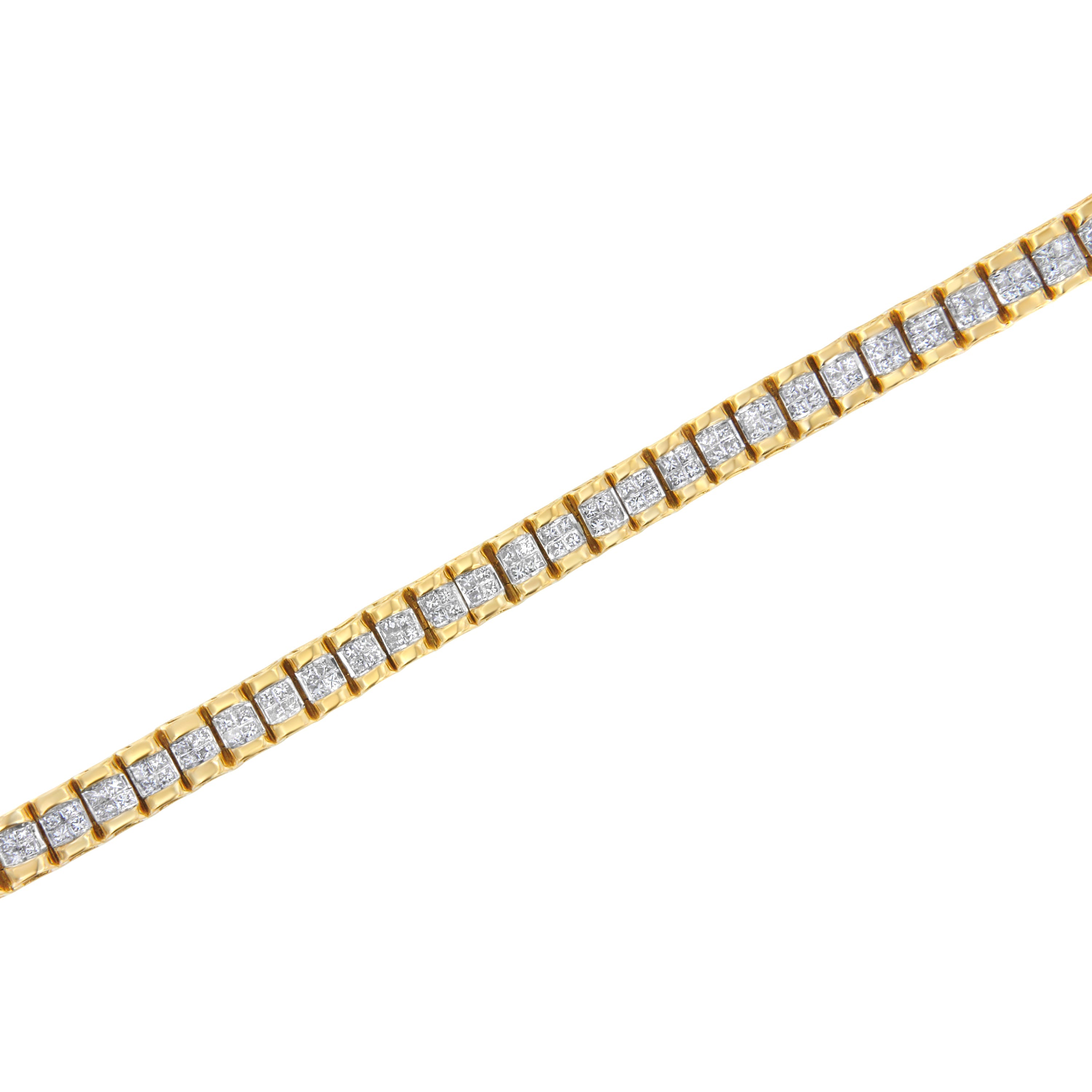 14K Yellow Gold 3.0 Cttw Princess Cut Quad Invisible Set Tennis Bracelet (H-I Color, SI1-SI2 Clarity) - 7â€