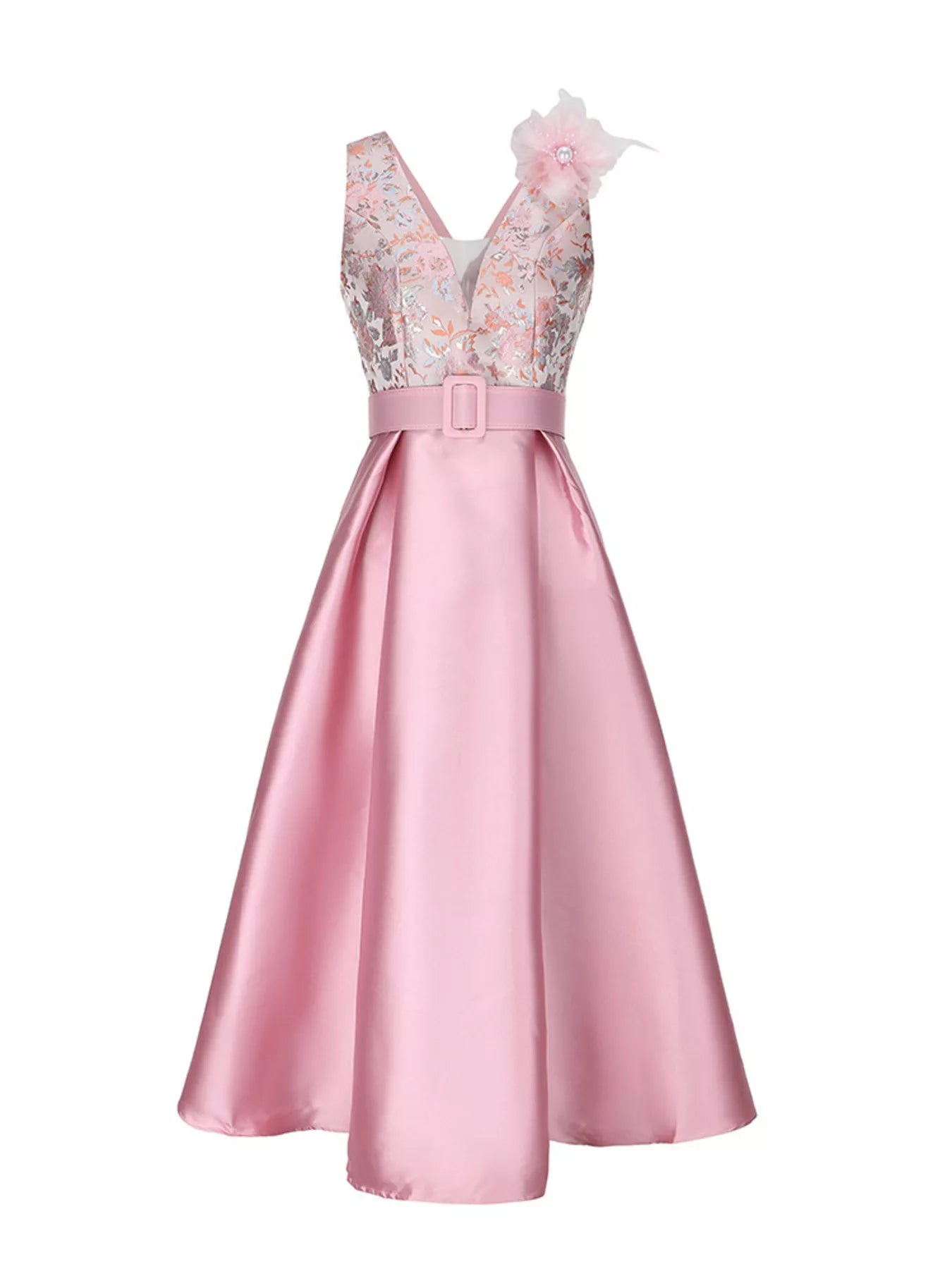Floral Sleeveless Belted Midi Dress