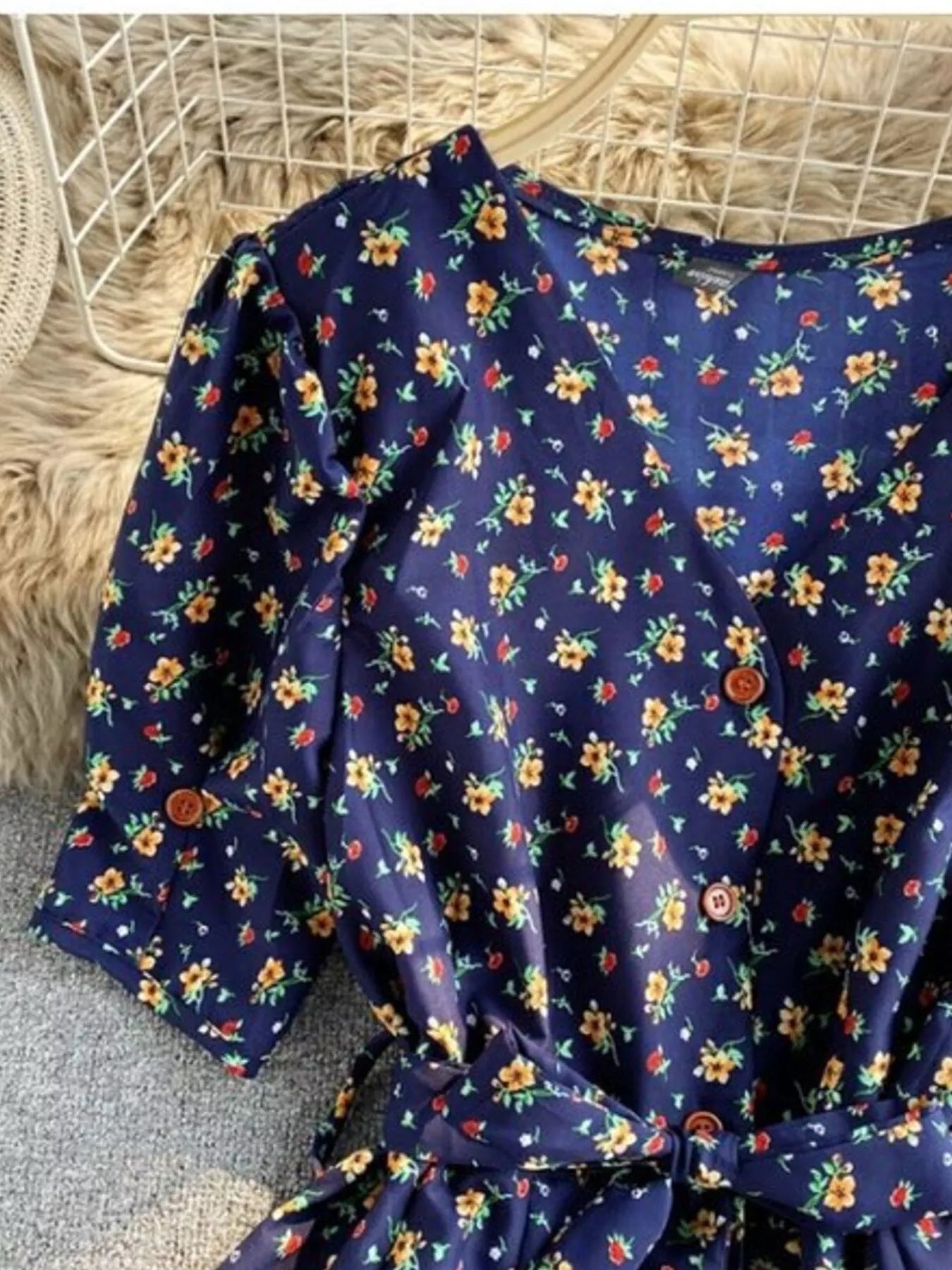 Floral Print V-Neck Midi Dress