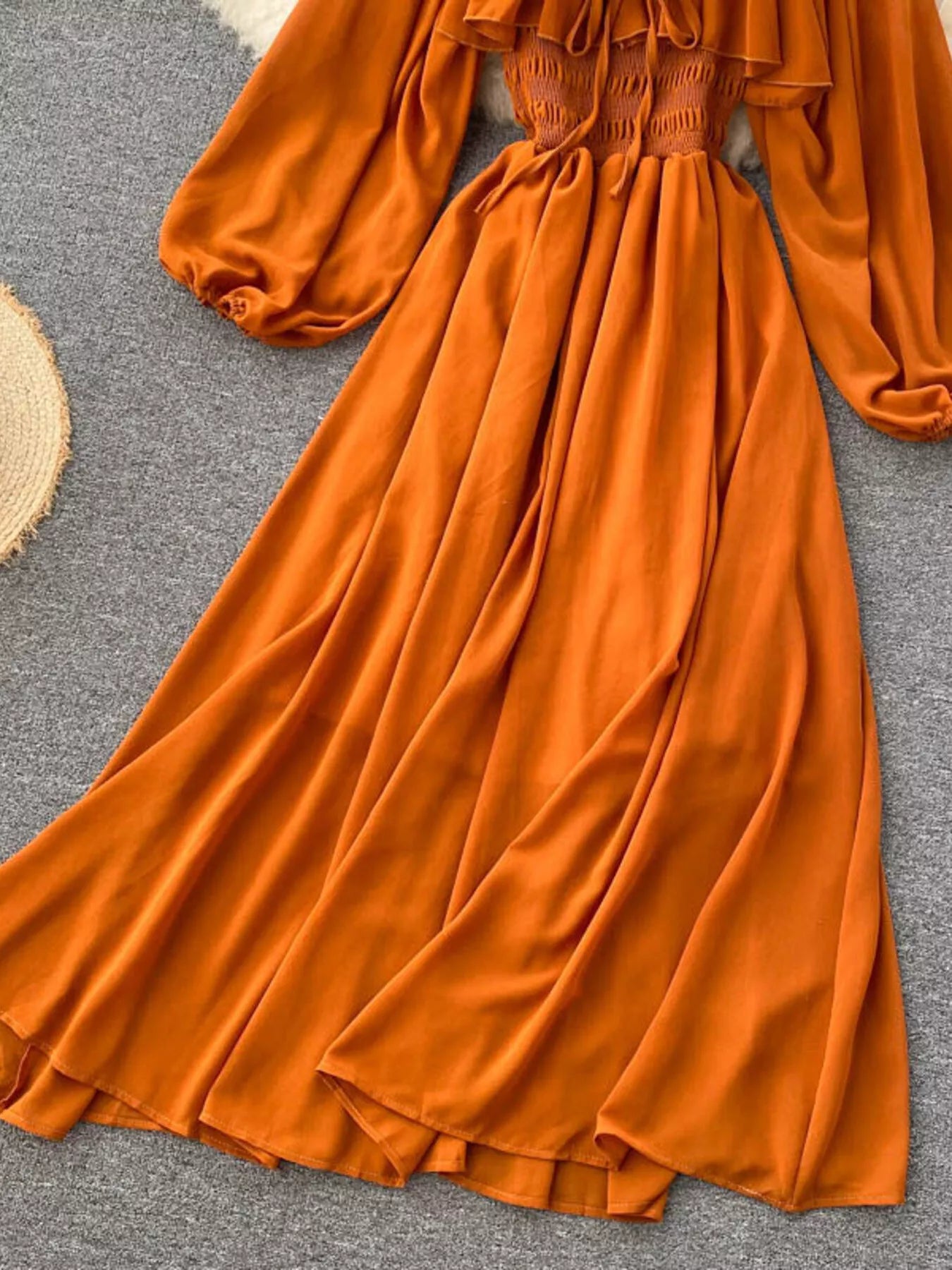 Ruffle Square Neck Balloon Sleeve A-Line Dress