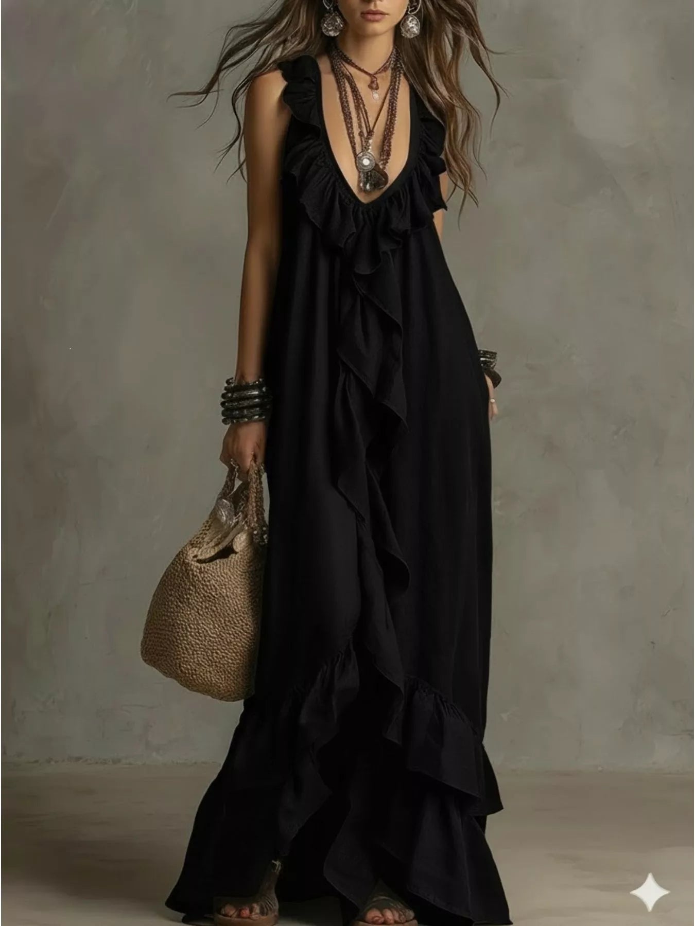 Ruffled Sleeveless Maxi Dress