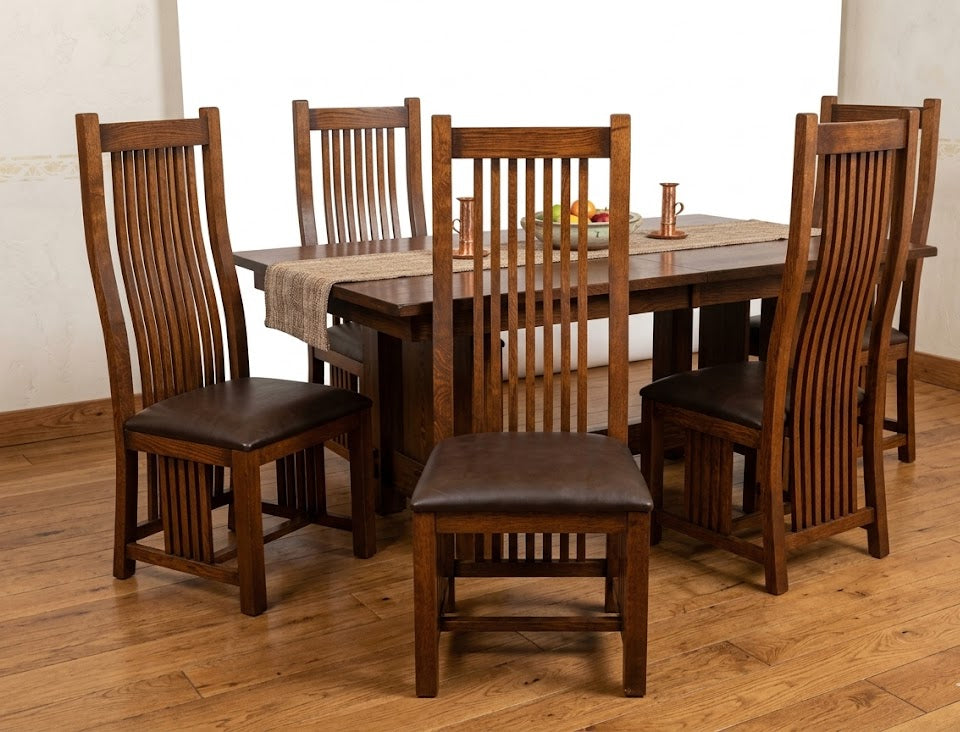 Set of 8 - Mission / Arts and Crafts Oak Curved High Back Dining Chairs