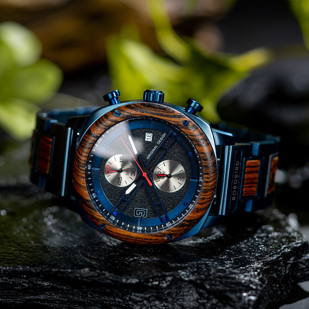 Natural Wood Men's Watch - Minimalist Retro Quartz Wristwatch with Leather Strap