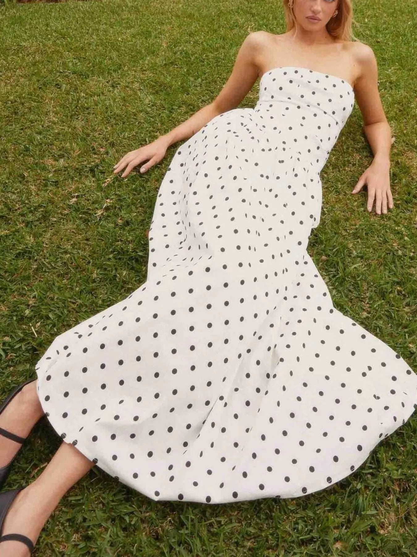 Ruched Printed Tube Maxi Dress
