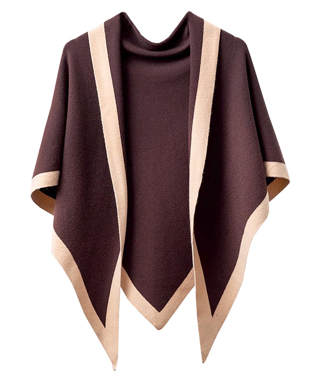 stylesilove Women Wool Blend Cashmere Knitted Solid Color Triangular Shawl with Contrast Border Lightweight Stole Wrap Scarf