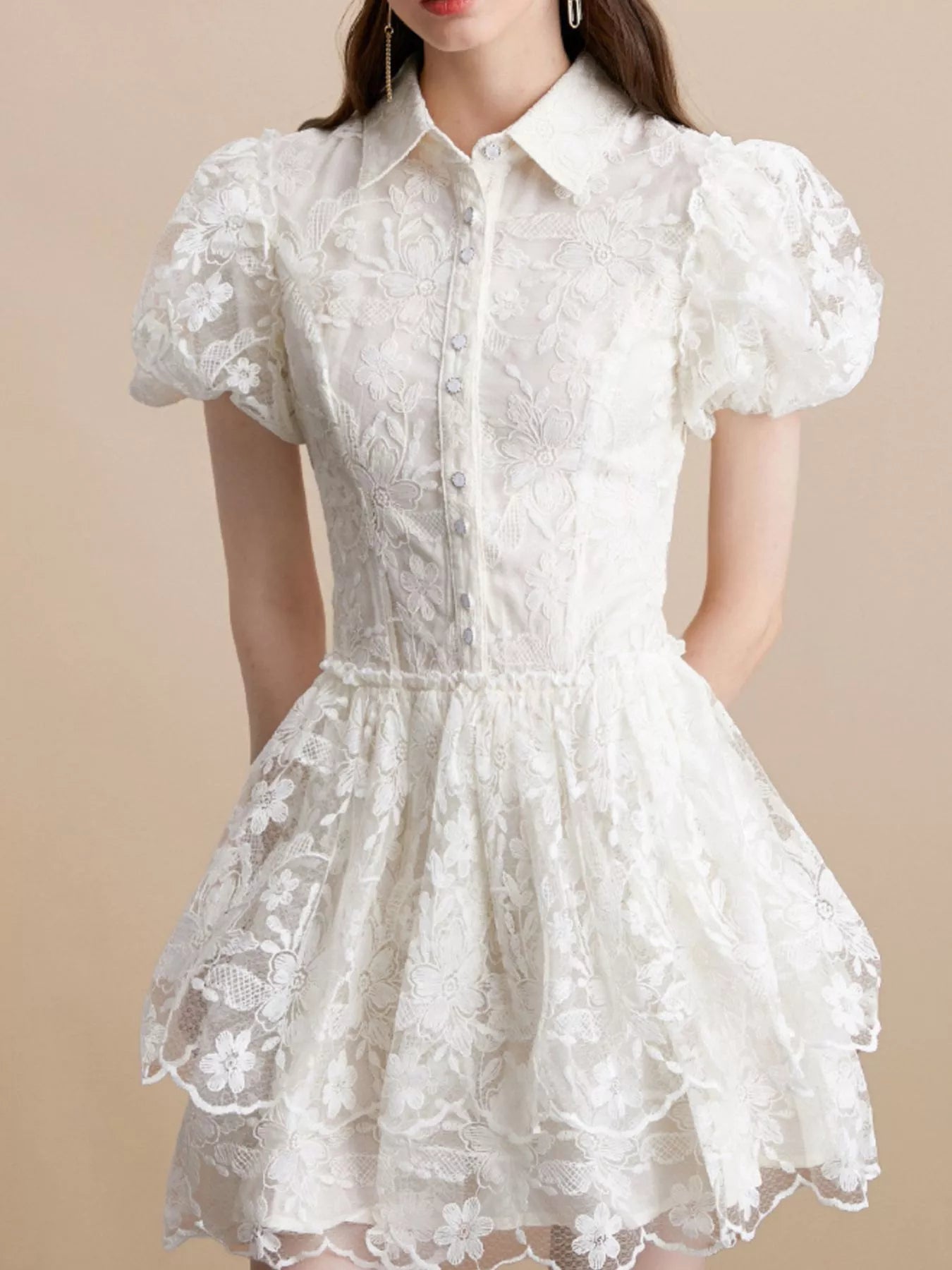 Lace Puff Sleeve Mini Dress