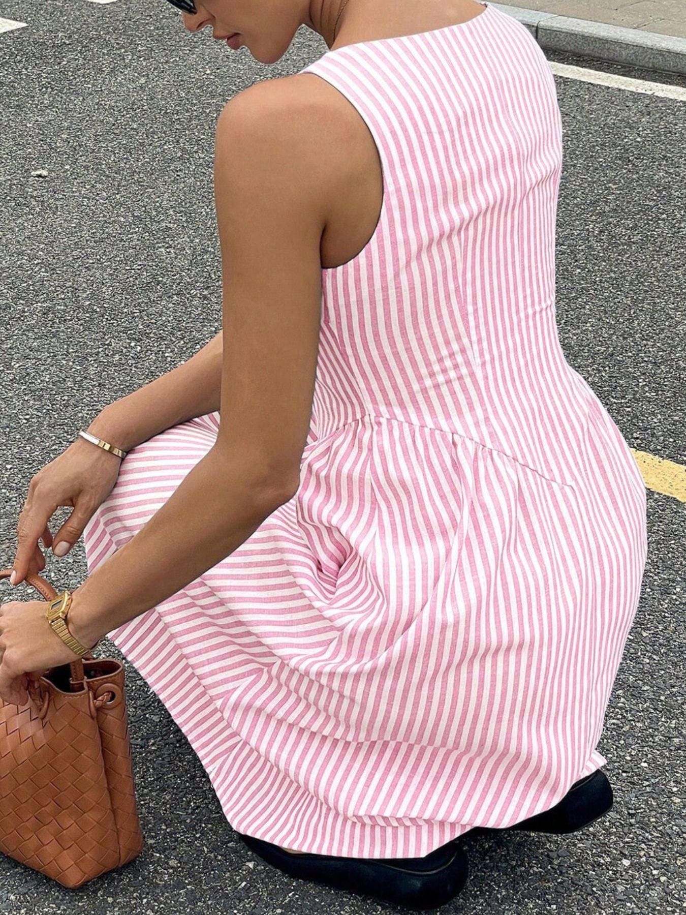 Striped Square Neck Midi Dress