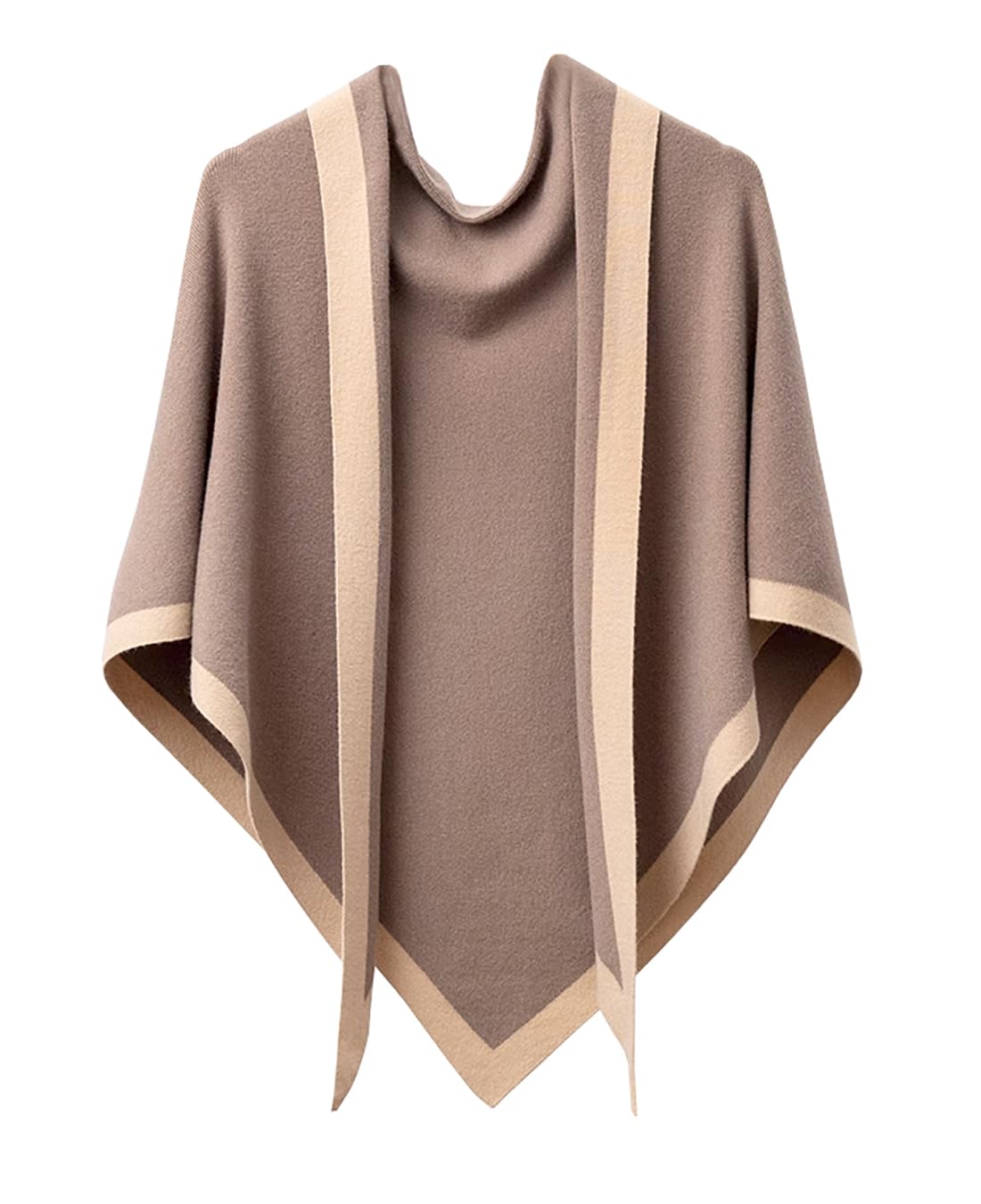 stylesilove Women Wool Blend Cashmere Knitted Solid Color Triangular Shawl with Contrast Border Lightweight Stole Wrap Scarf