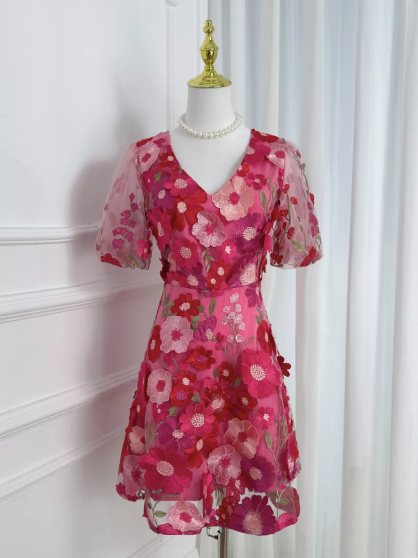Plus Size Embroidered Floral V-Neck Mini Dress