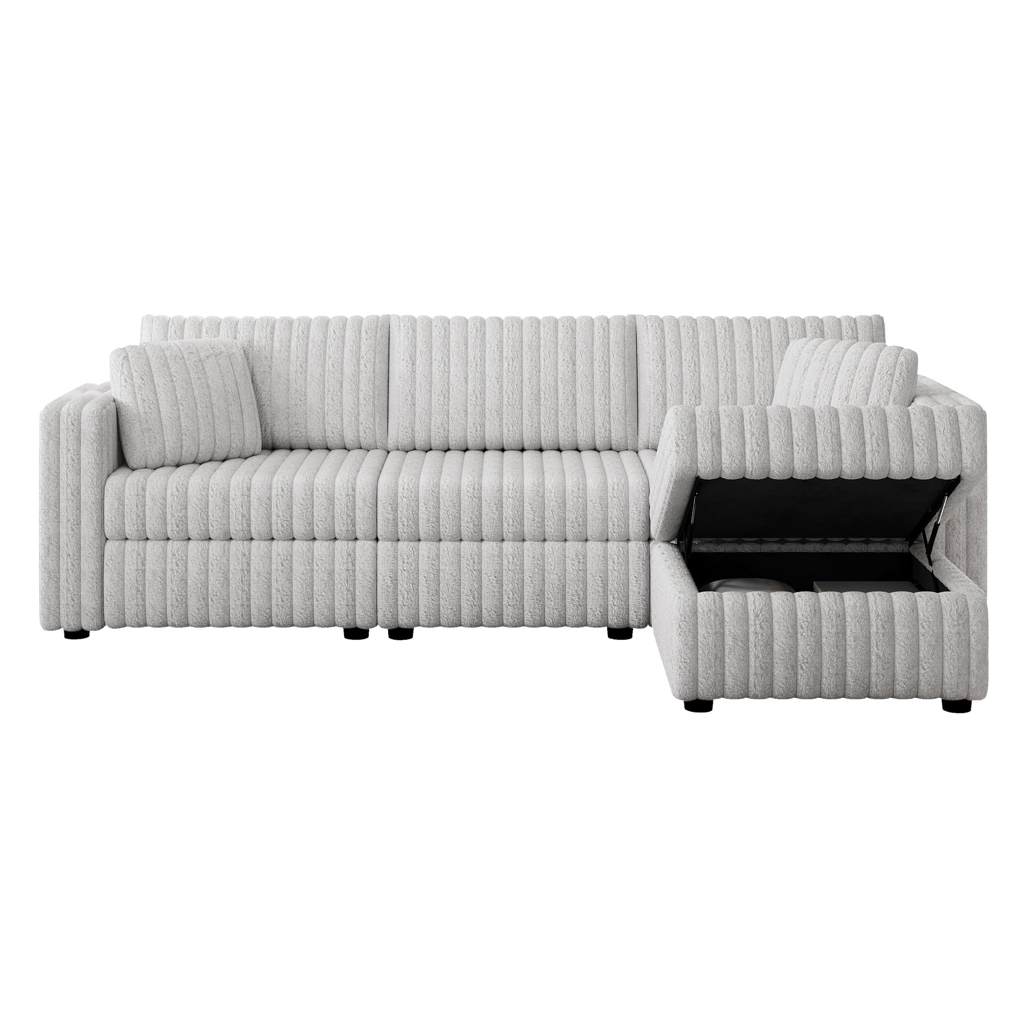 Light Gray Soft 3-Person Sofa with Ottoman